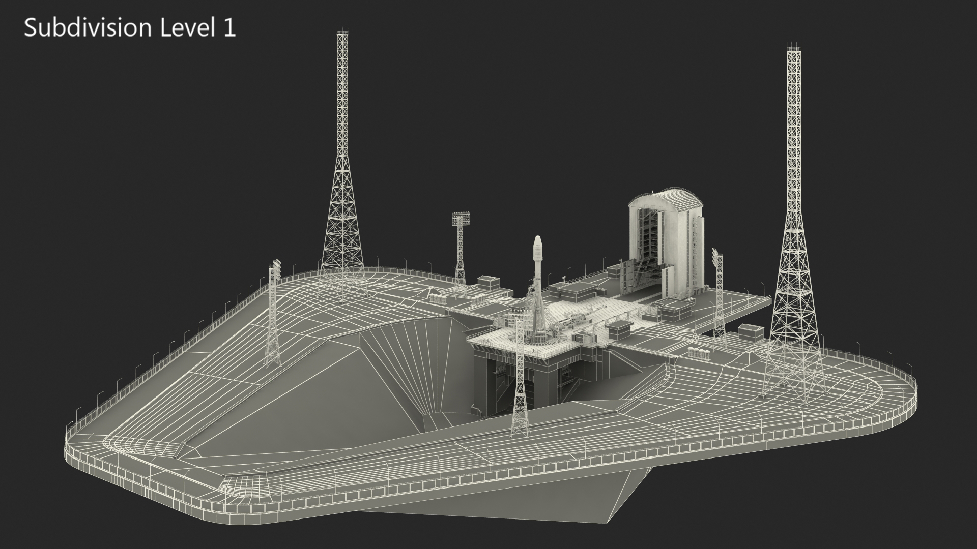 3D Vostochny Cosmodrome Spaceport with Soyuz 2 Orbital Vehicle Rigged