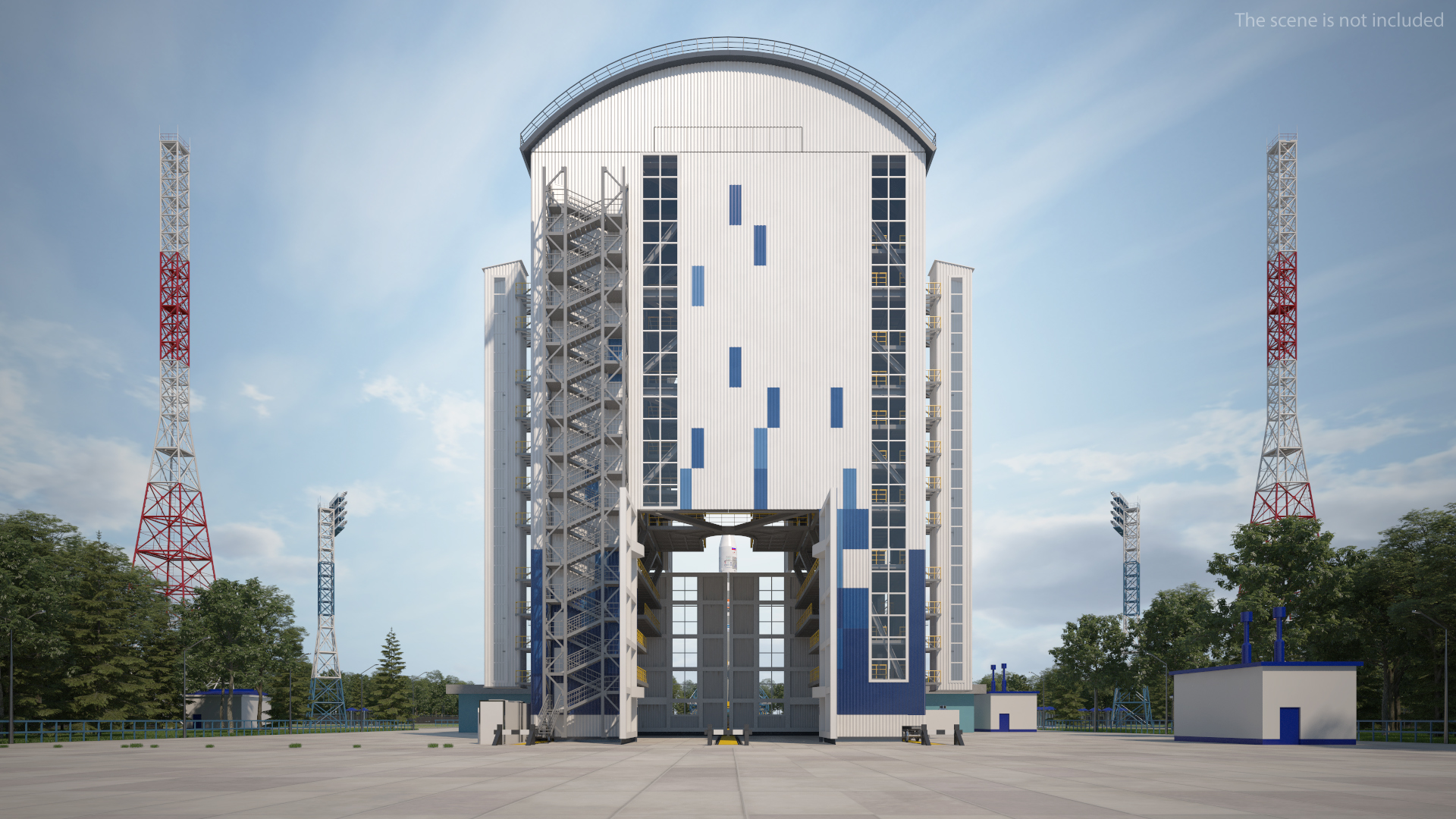 3D Vostochny Cosmodrome Spaceport with Soyuz 2 Orbital Vehicle Rigged
