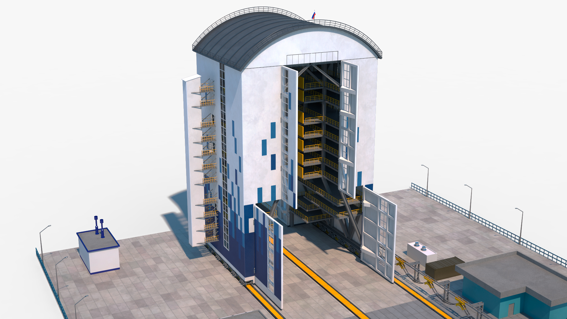 3D Vostochny Cosmodrome Spaceport with Soyuz 2 Orbital Vehicle Rigged