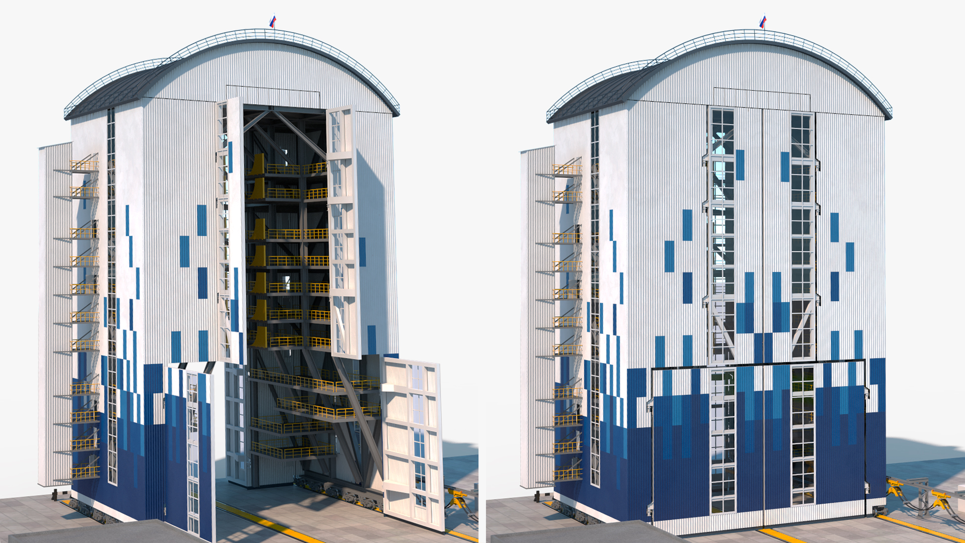 3D Vostochny Cosmodrome Spaceport with Soyuz 2 Orbital Vehicle Rigged