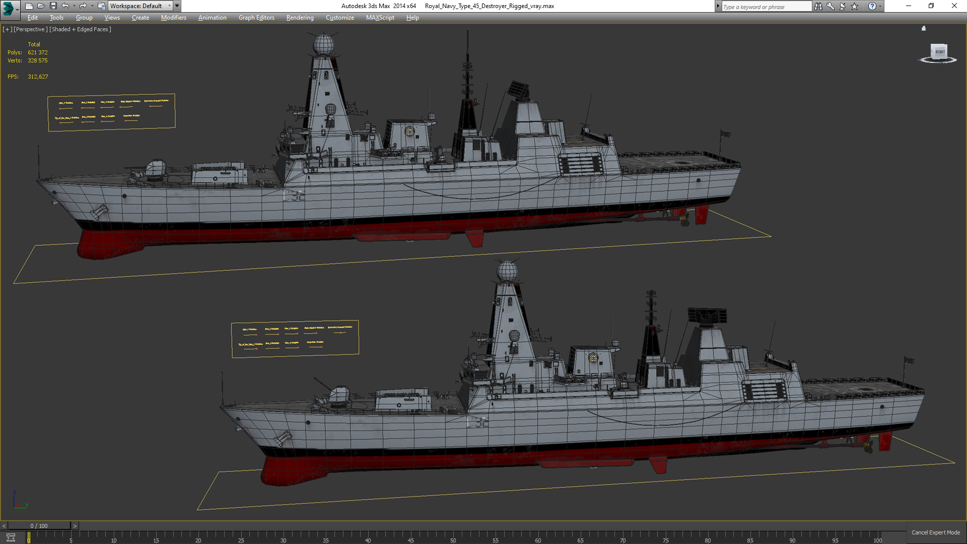 3D model Royal Navy Type 45 Destroyer Rigged