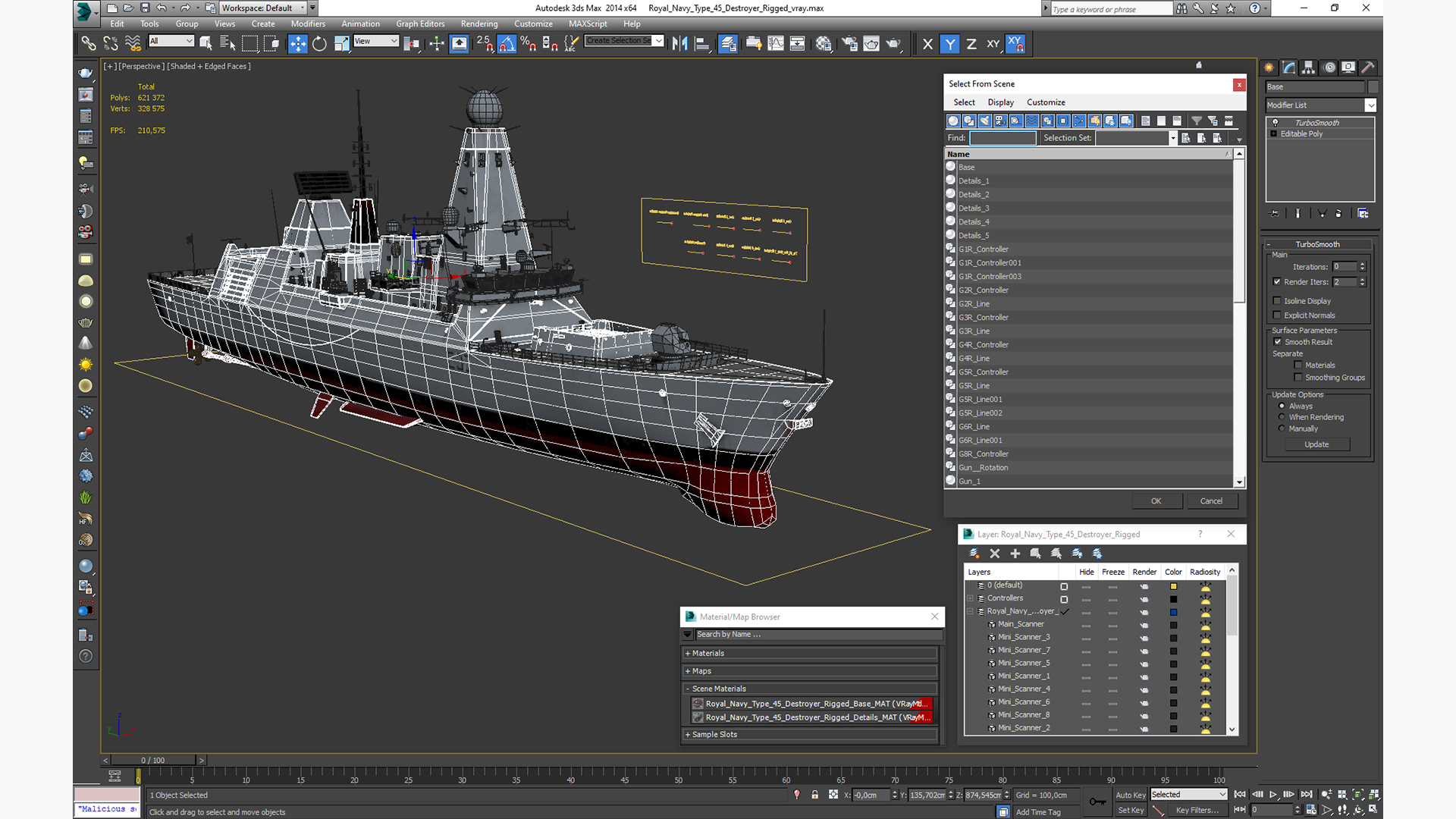 3D model Royal Navy Type 45 Destroyer Rigged