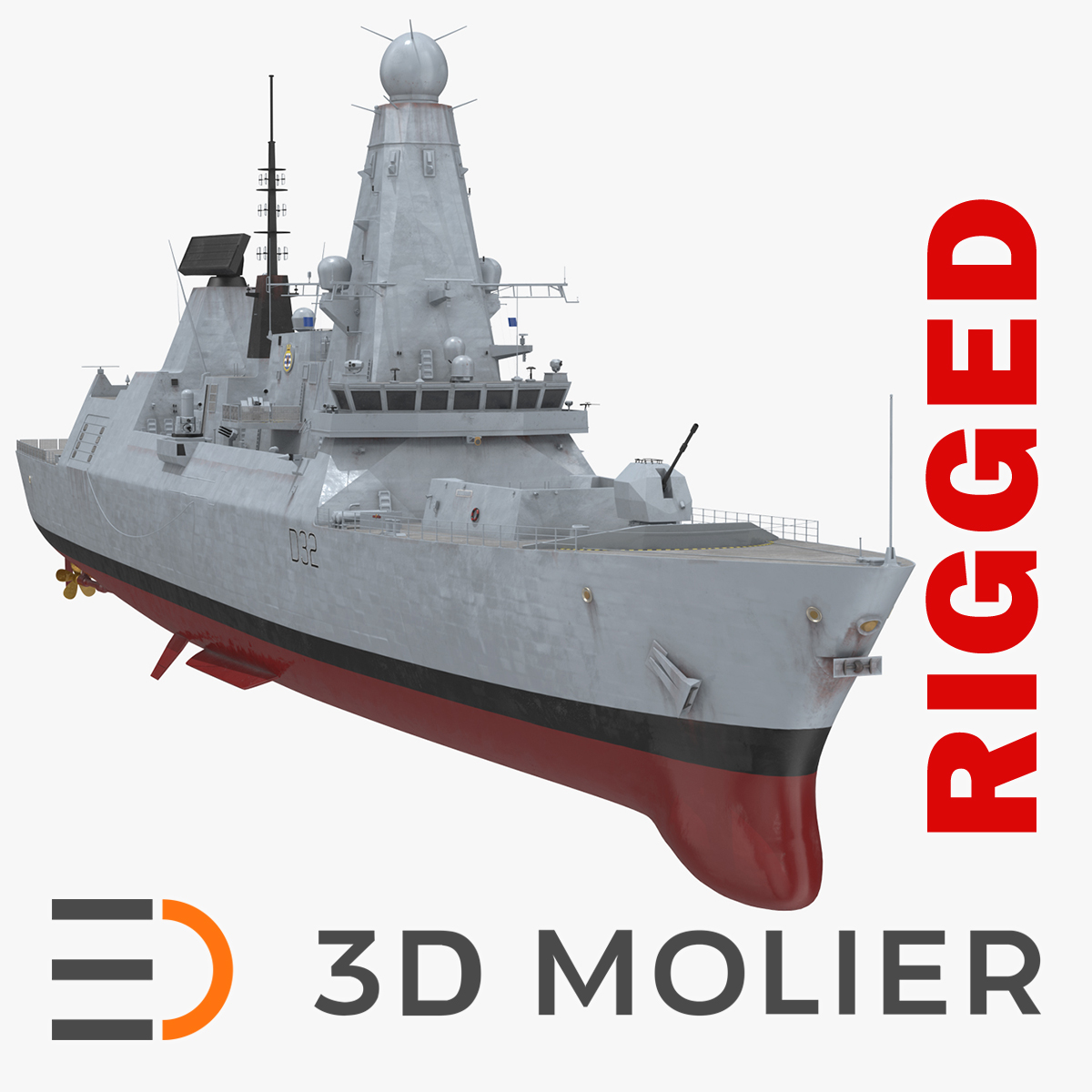 3D model Royal Navy Type 45 Destroyer Rigged