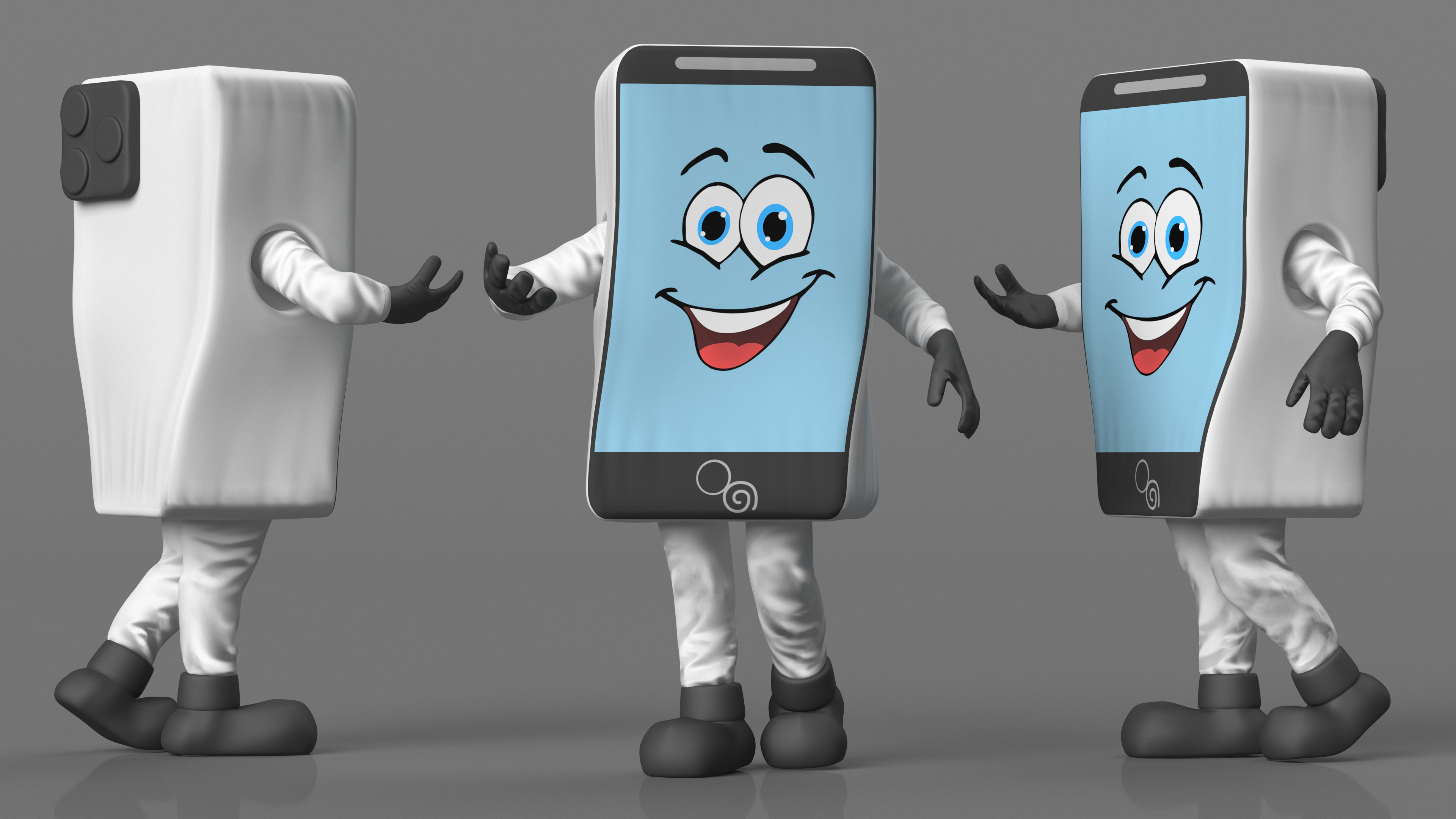 Smiling Mascot Character IPhone Walking 3D model