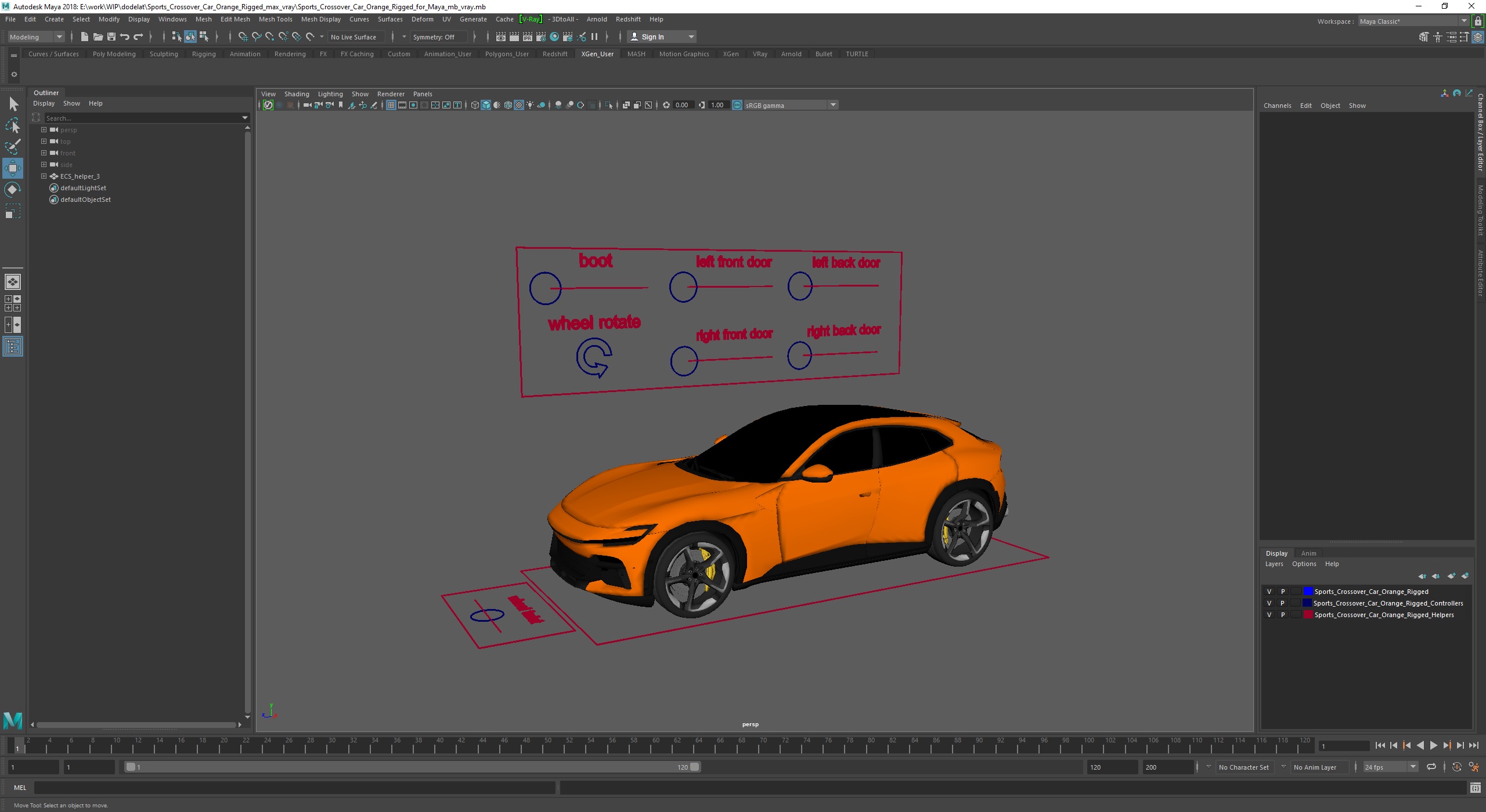 3D Sports Crossover Car Orange Rigged for Maya model