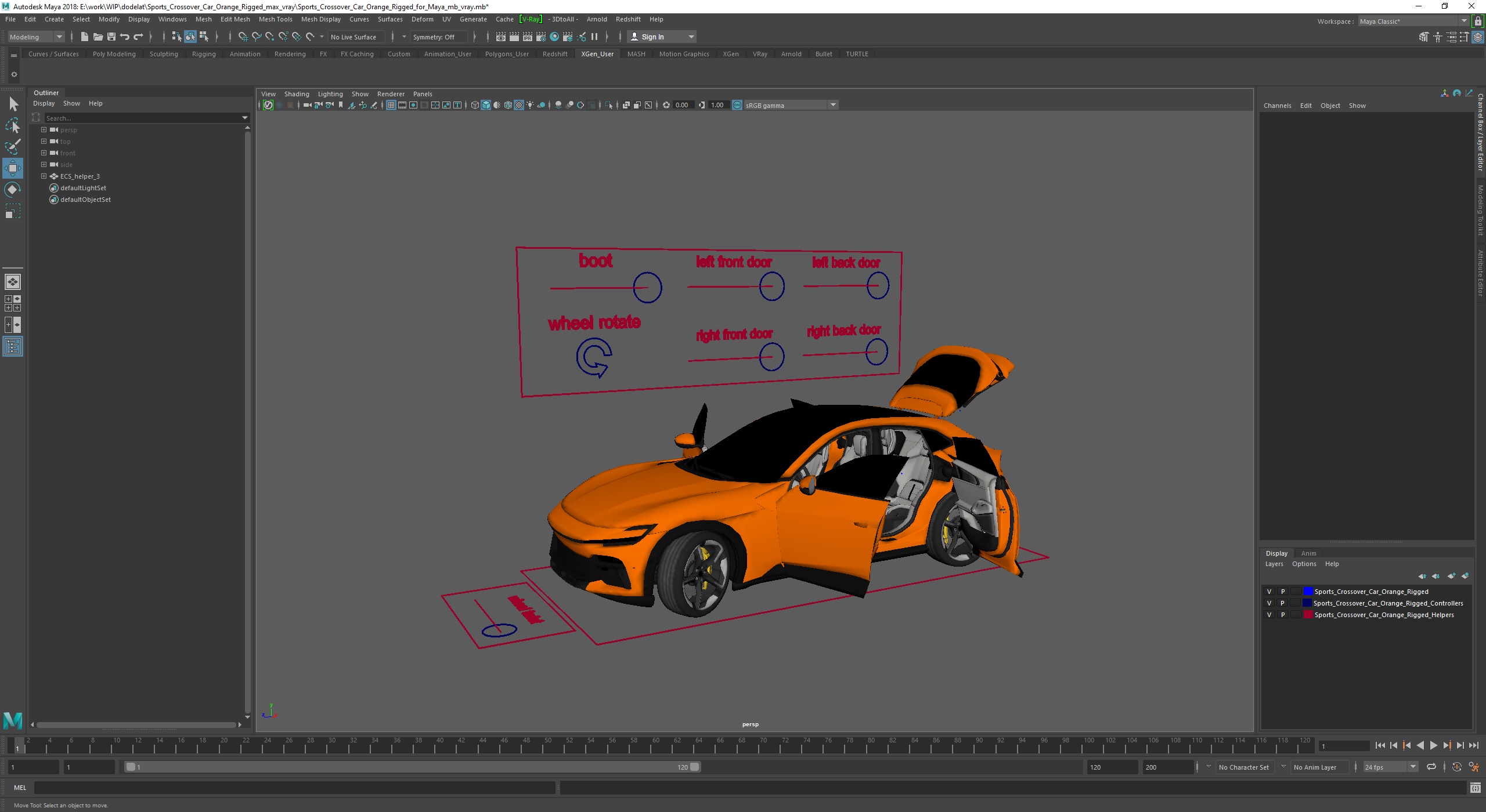 3D Sports Crossover Car Orange Rigged for Maya model