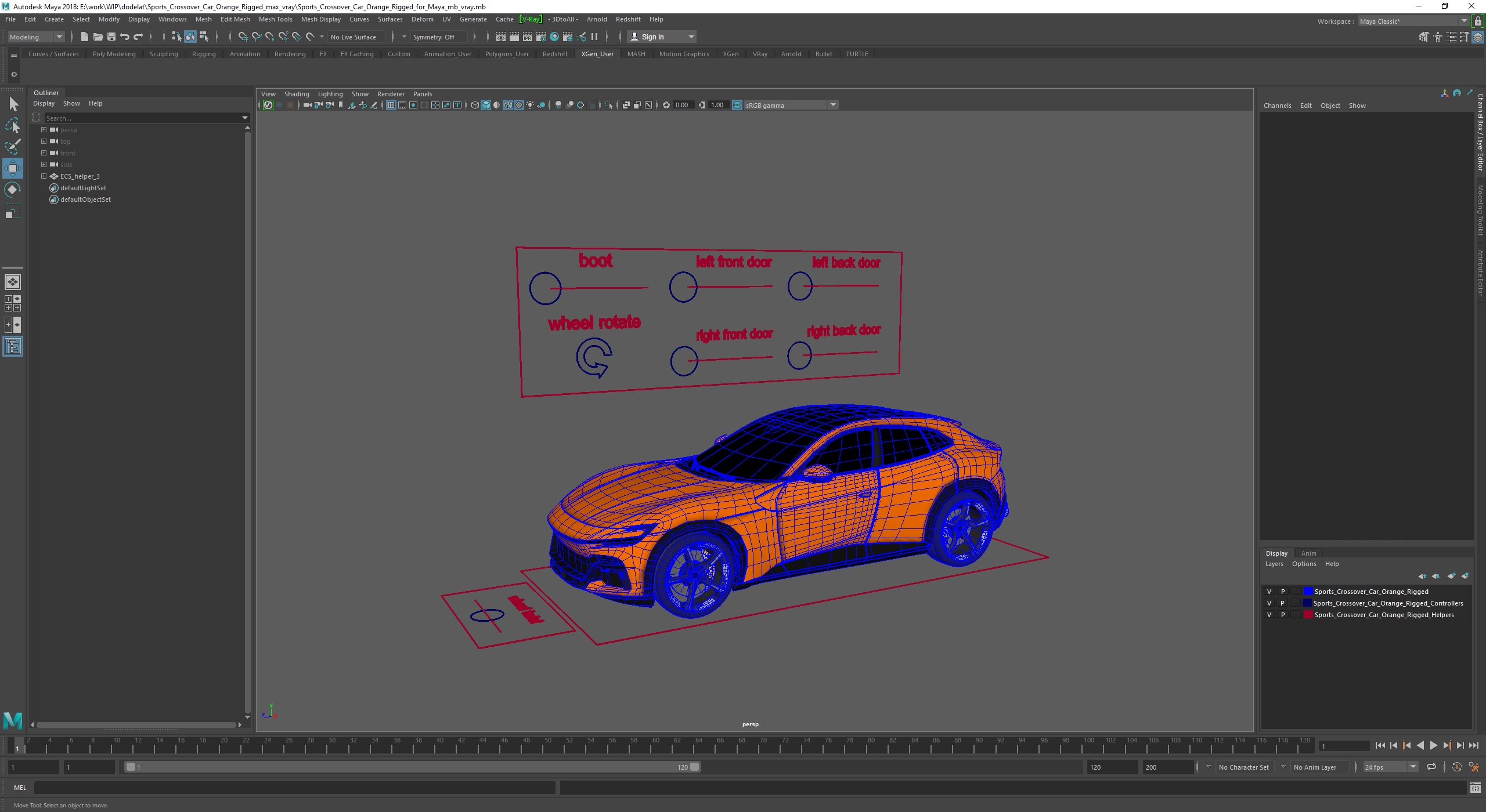 3D Sports Crossover Car Orange Rigged for Maya model