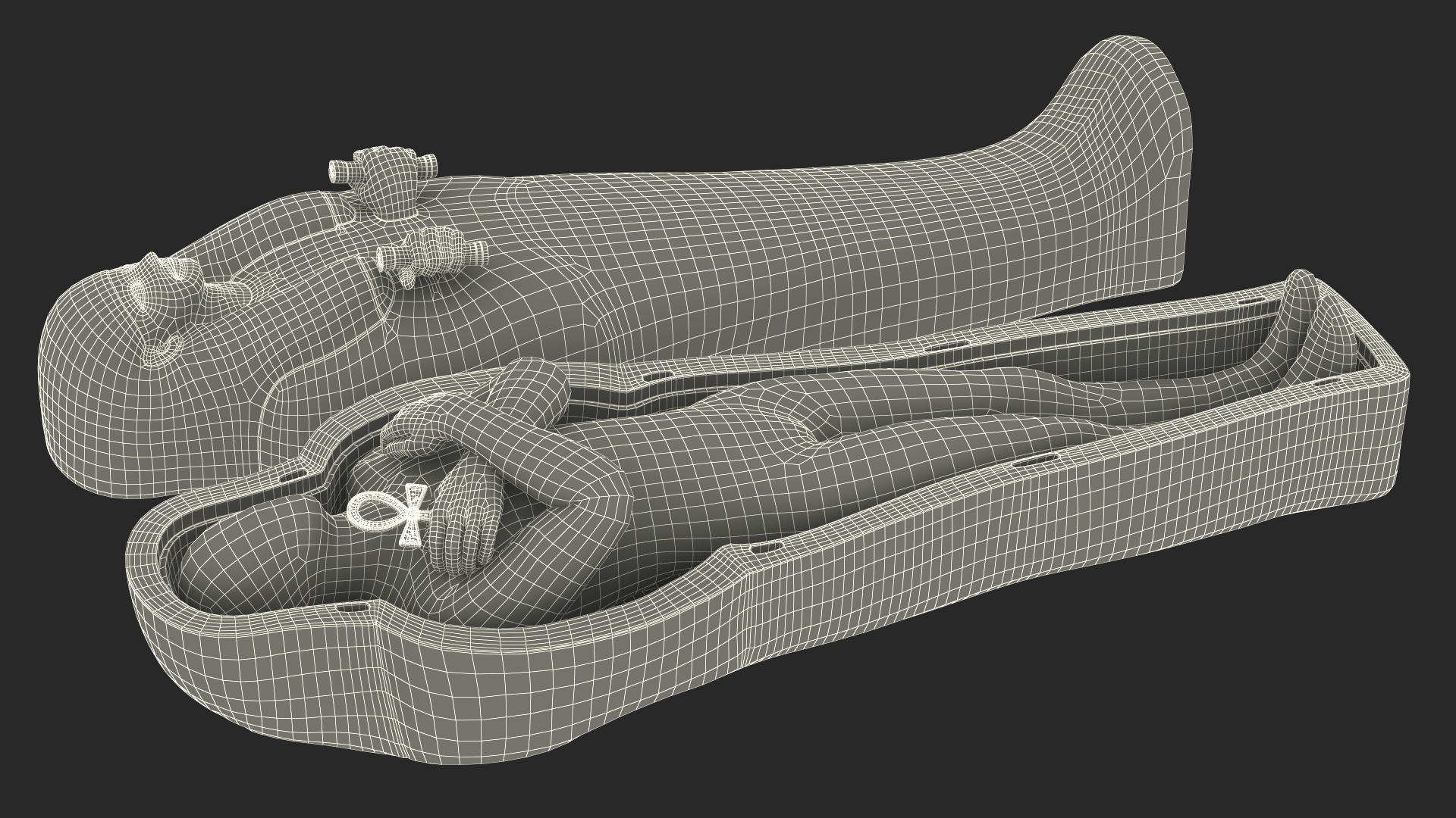 3D Sarcophagus and Mummy with Ankh