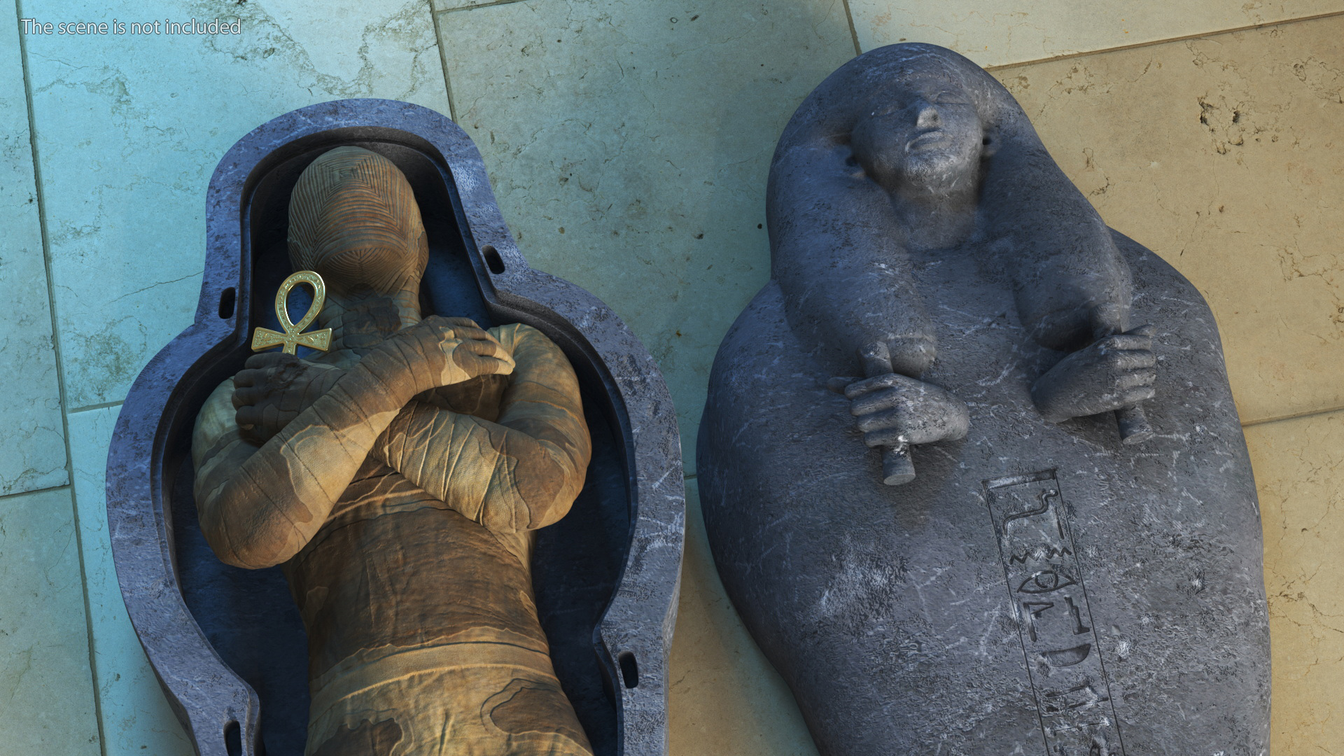 3D Sarcophagus and Mummy with Ankh