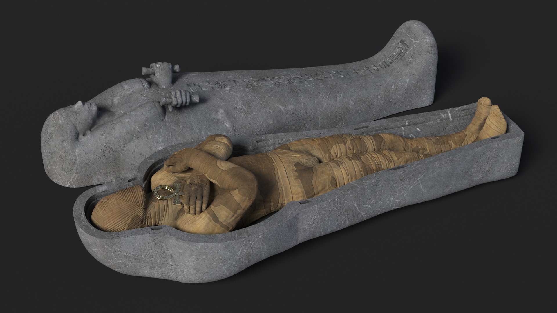 3D Sarcophagus and Mummy with Ankh