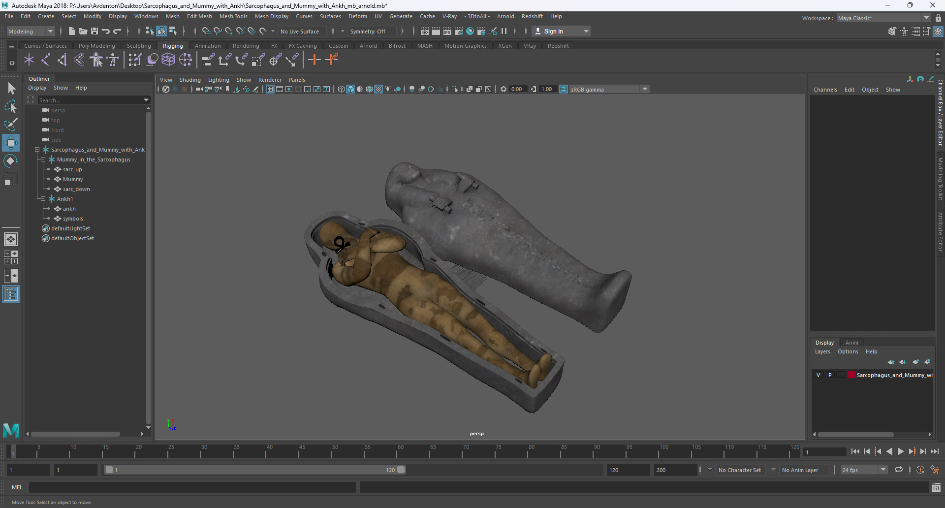 3D Sarcophagus and Mummy with Ankh
