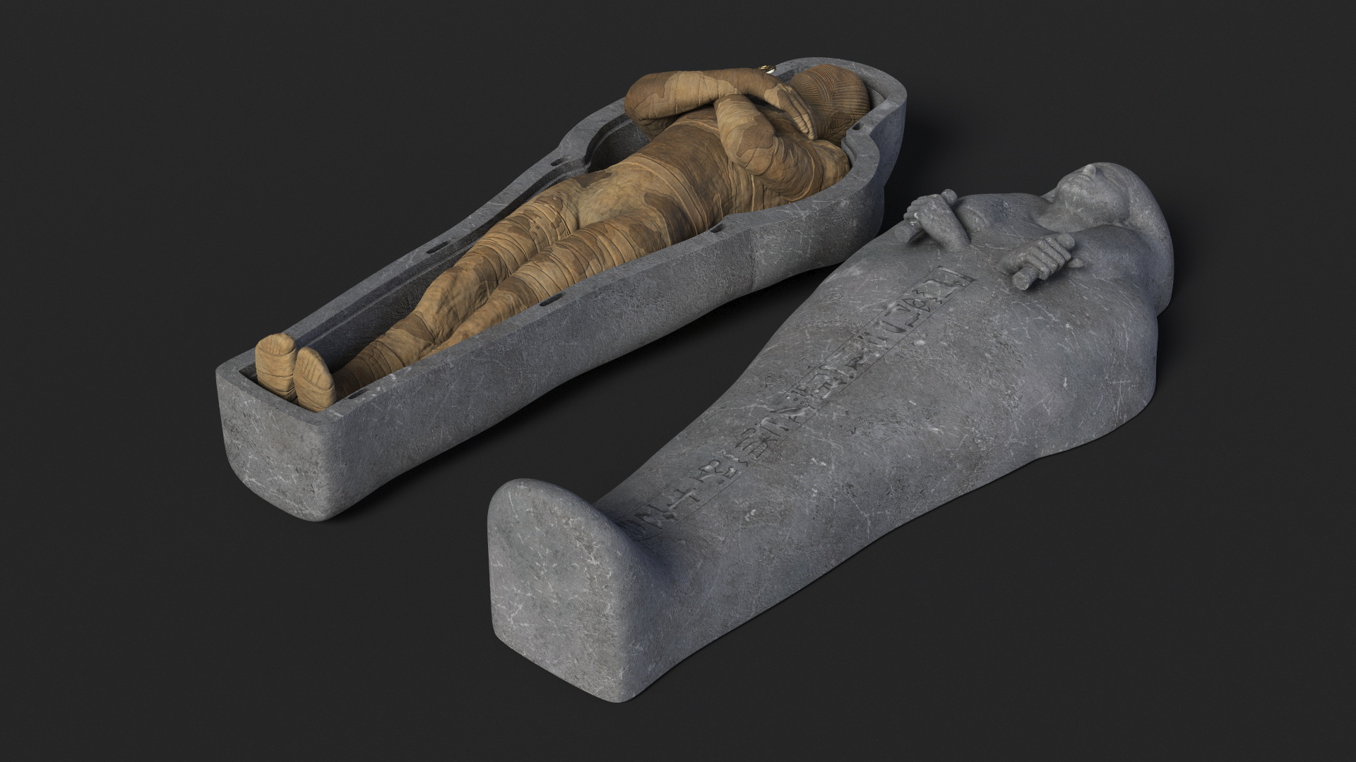 3D Sarcophagus and Mummy with Ankh