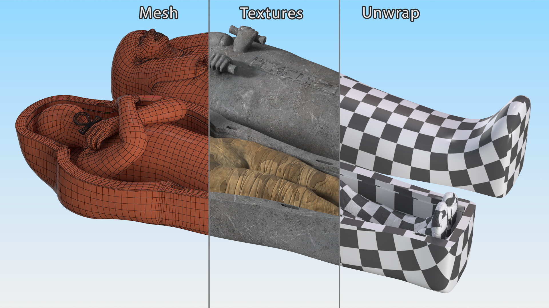 3D Sarcophagus and Mummy with Ankh