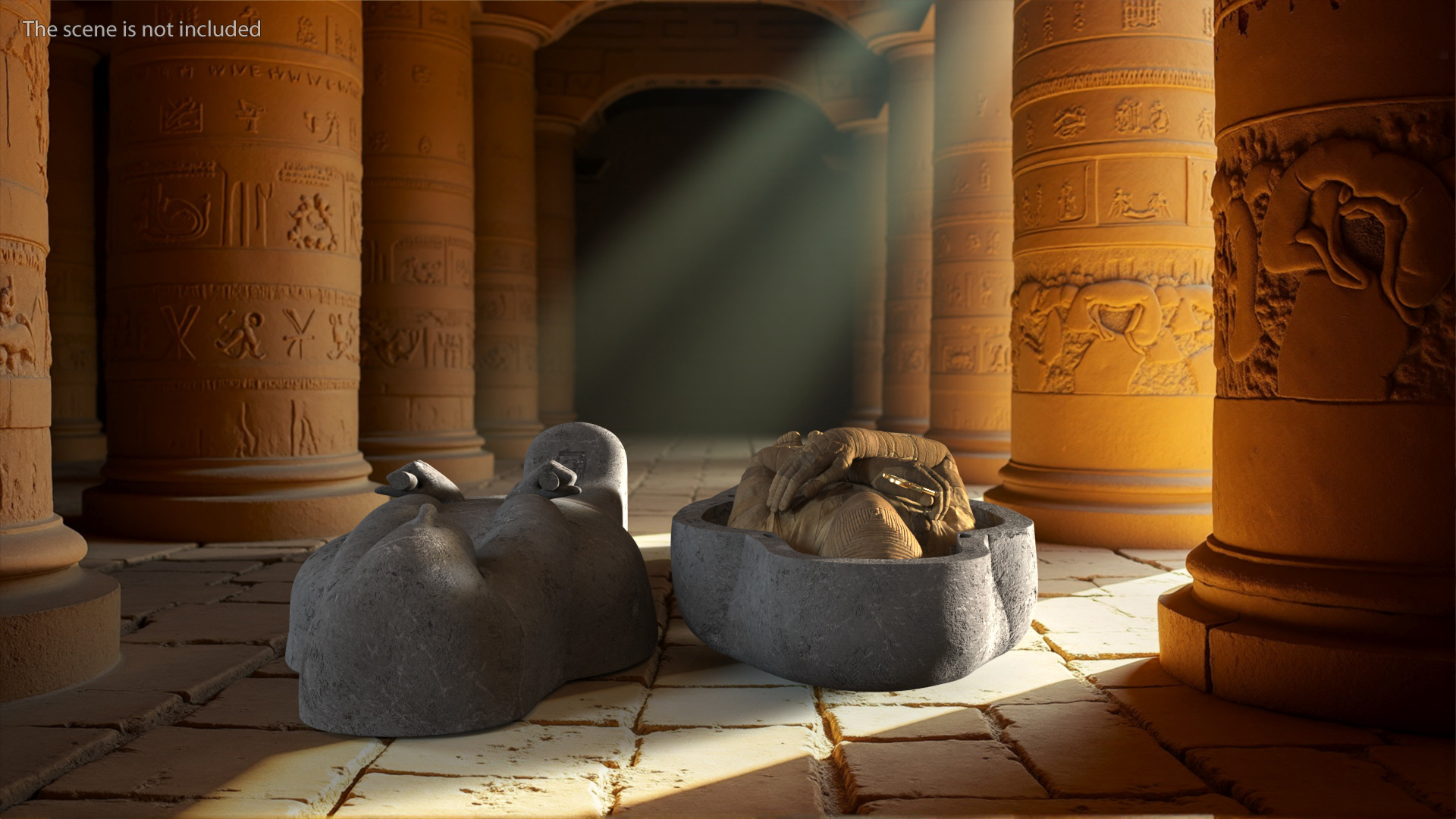 3D Sarcophagus and Mummy with Ankh
