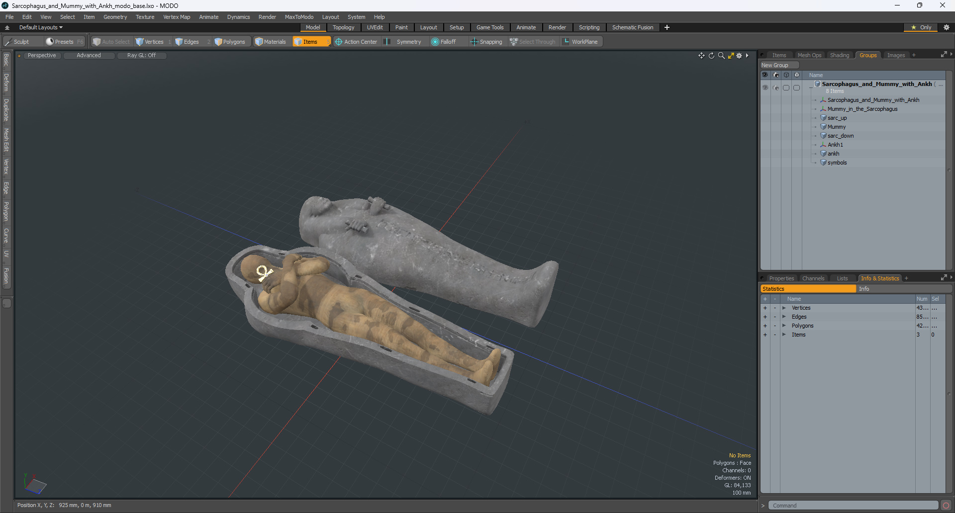 3D Sarcophagus and Mummy with Ankh