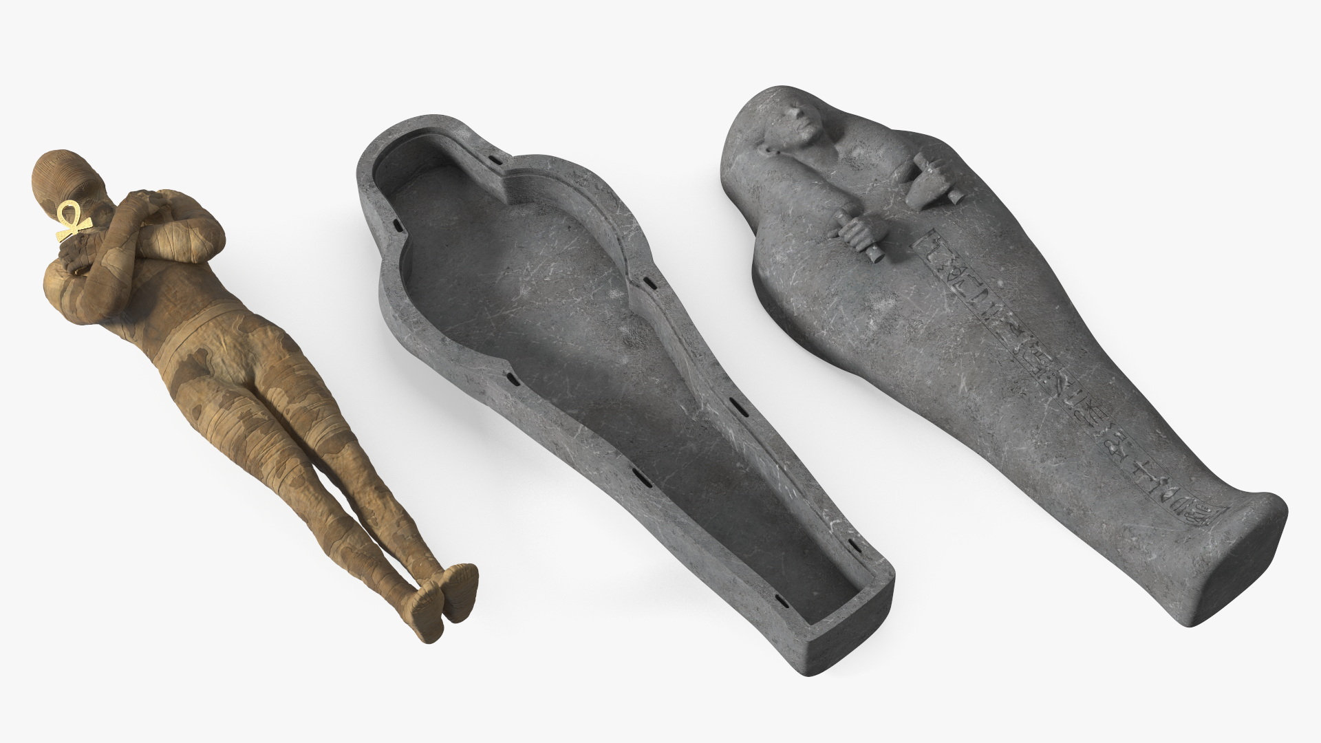 3D Sarcophagus and Mummy with Ankh