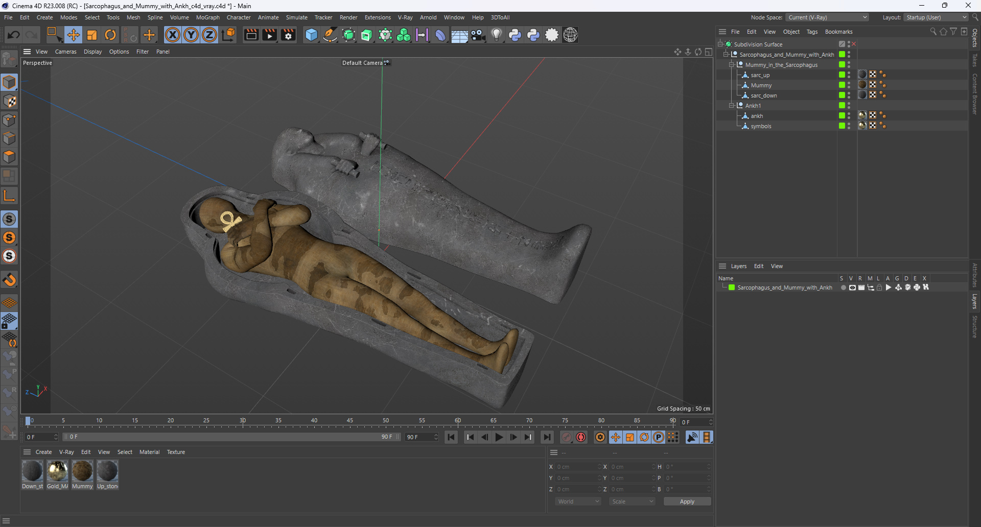 3D Sarcophagus and Mummy with Ankh