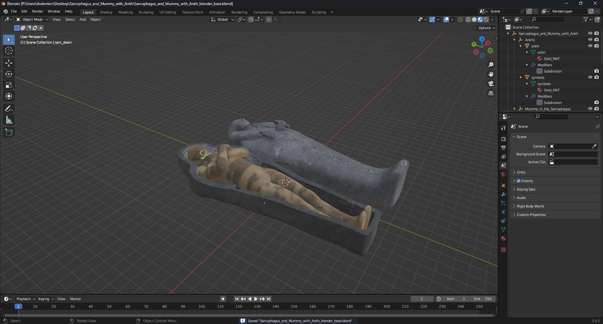 3D Sarcophagus and Mummy with Ankh