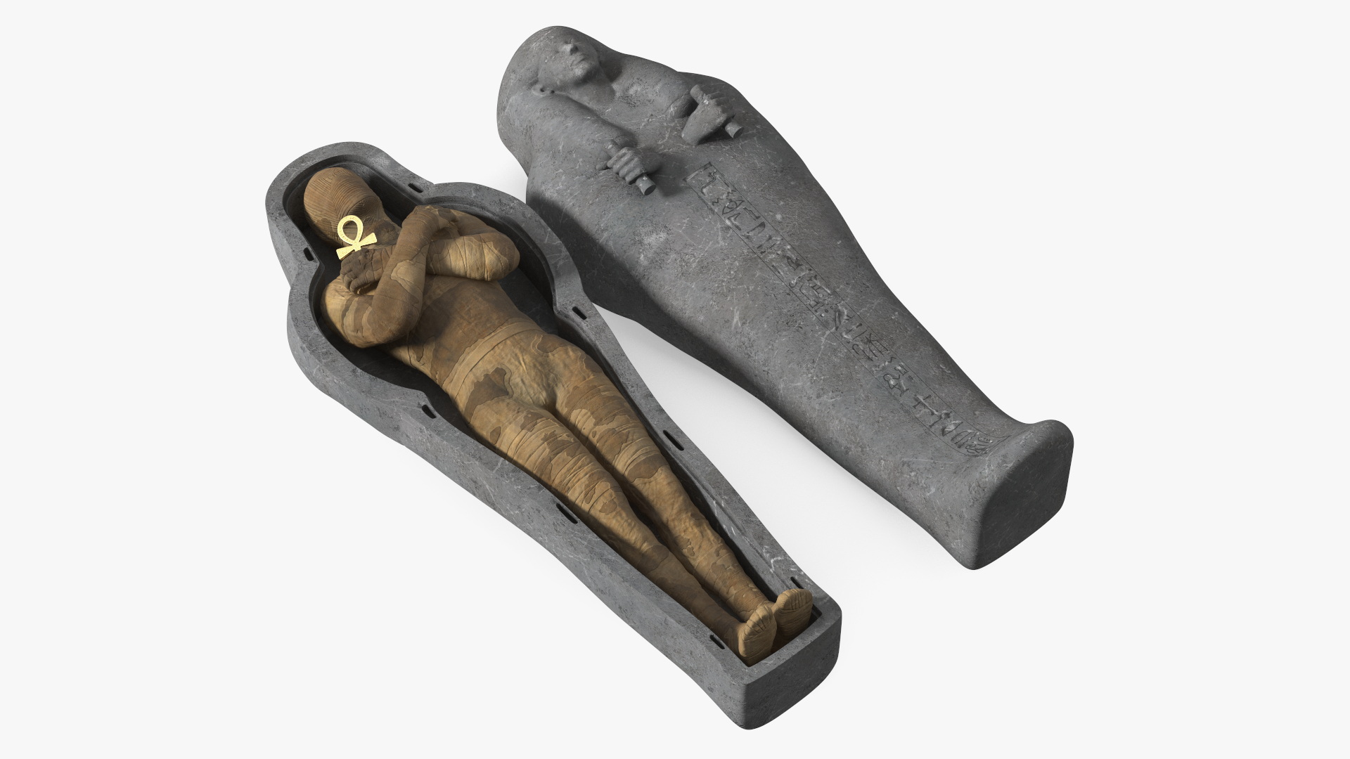 3D Sarcophagus and Mummy with Ankh