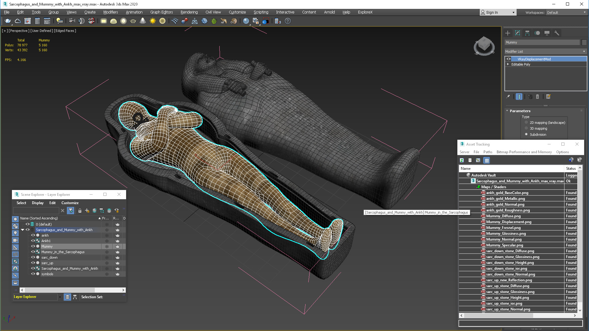 3D Sarcophagus and Mummy with Ankh