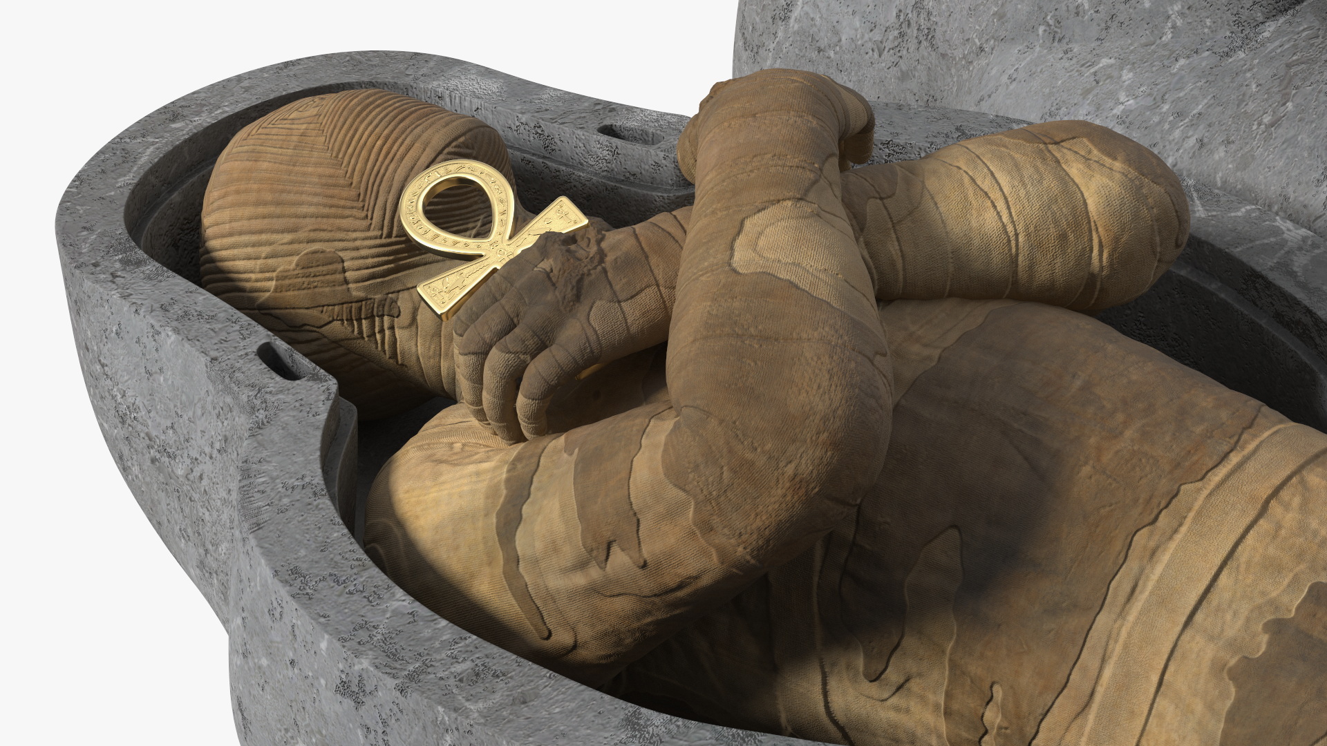 3D Sarcophagus and Mummy with Ankh