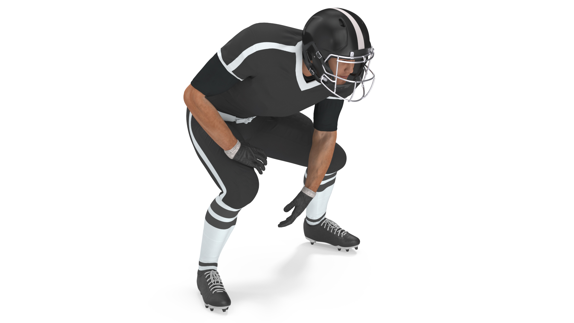 3D Crouching American Football Player Black Uniform model