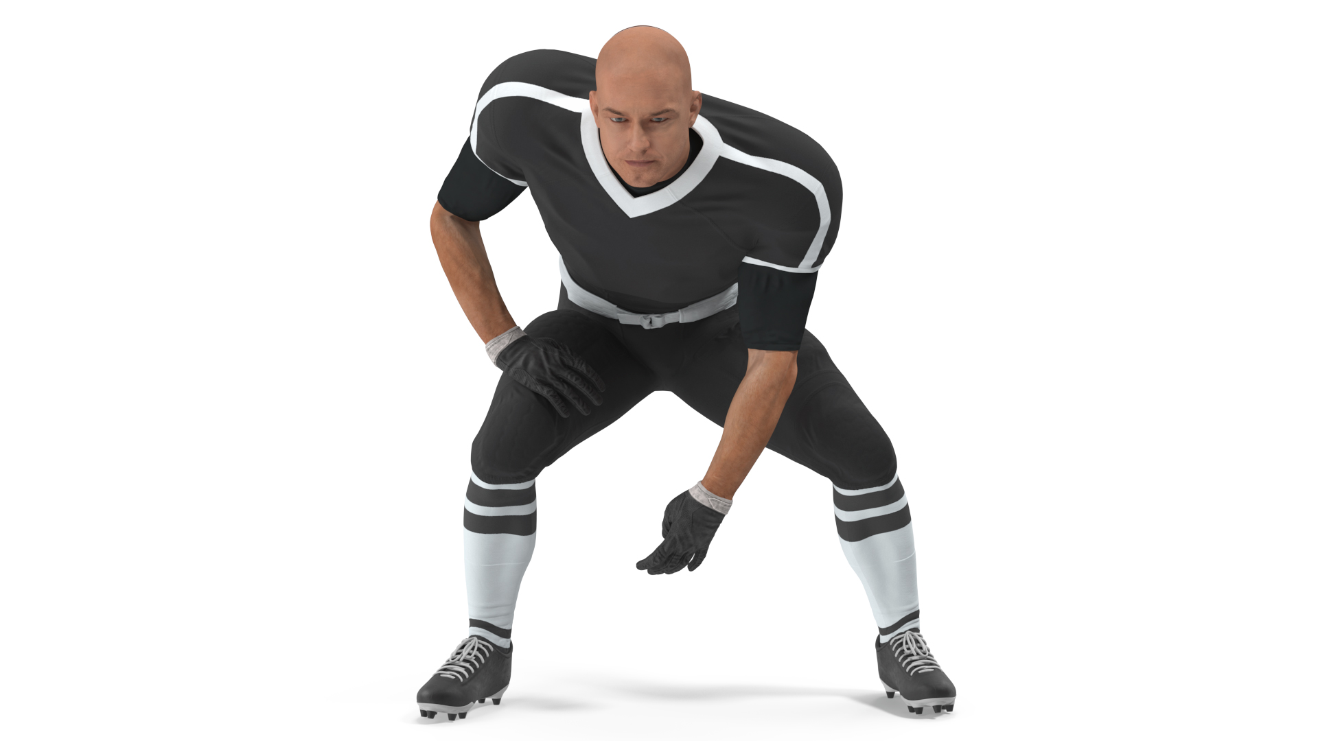 3D Crouching American Football Player Black Uniform model