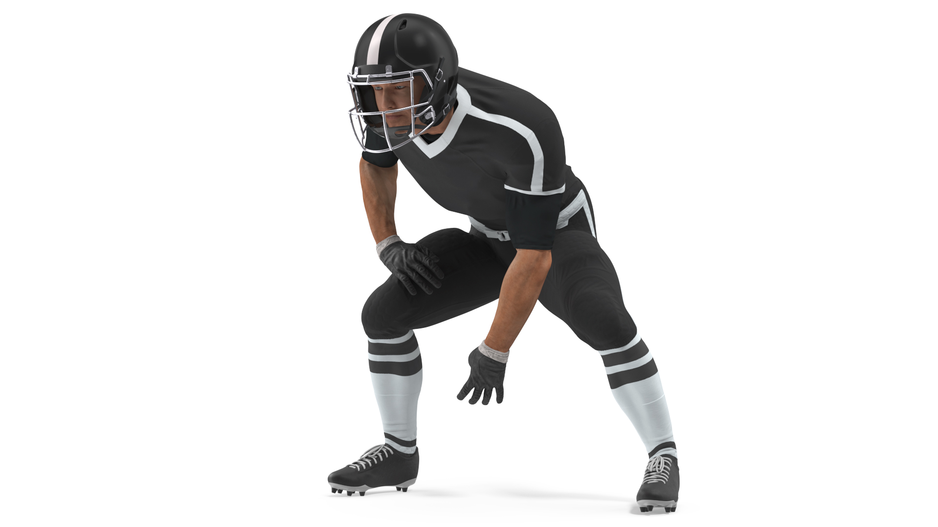 3D Crouching American Football Player Black Uniform model