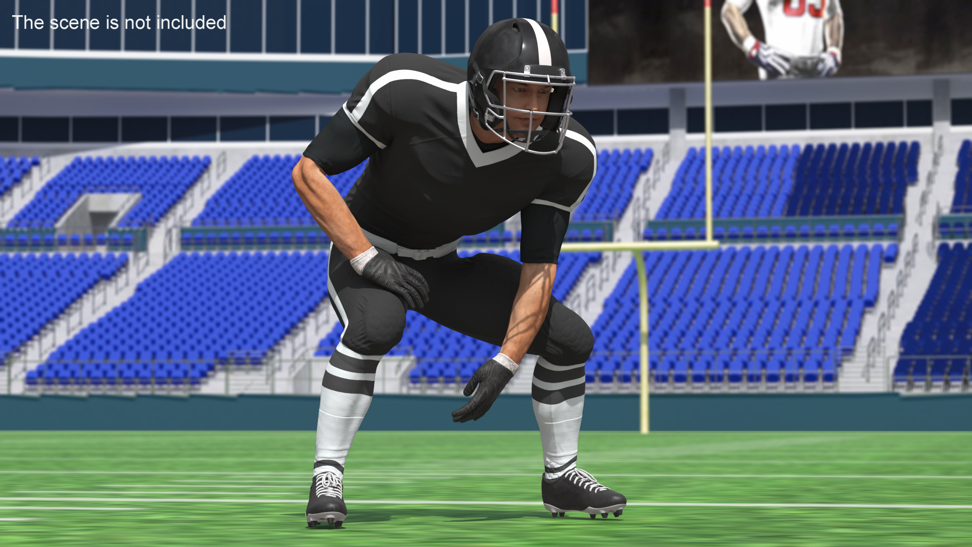 3D Crouching American Football Player Black Uniform model