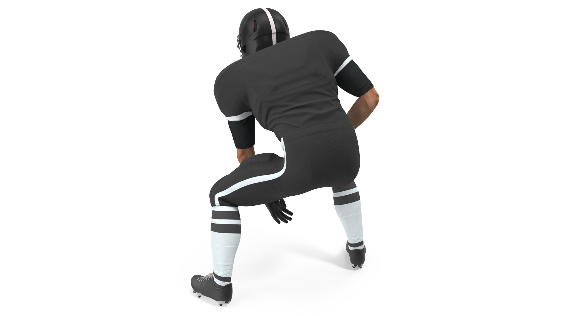 3D Crouching American Football Player Black Uniform model