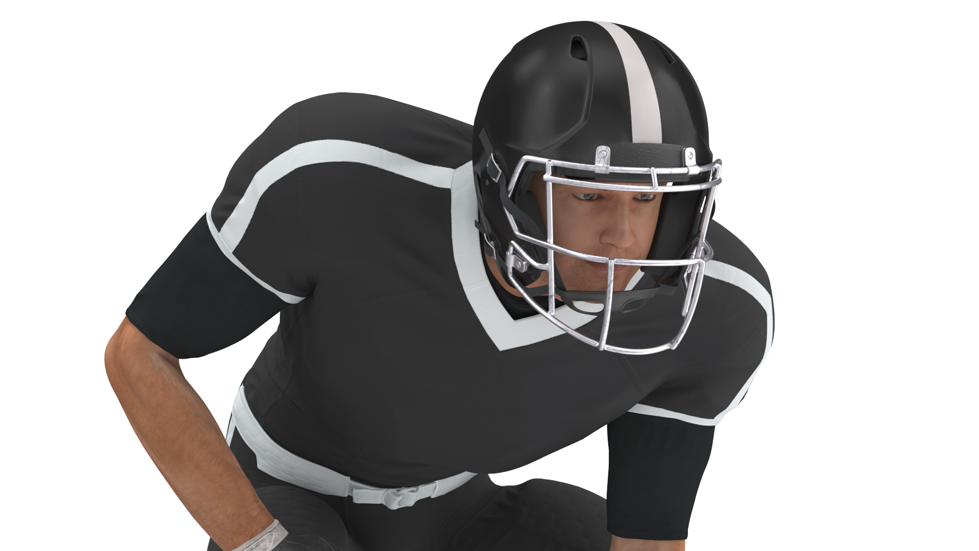 3D Crouching American Football Player Black Uniform model