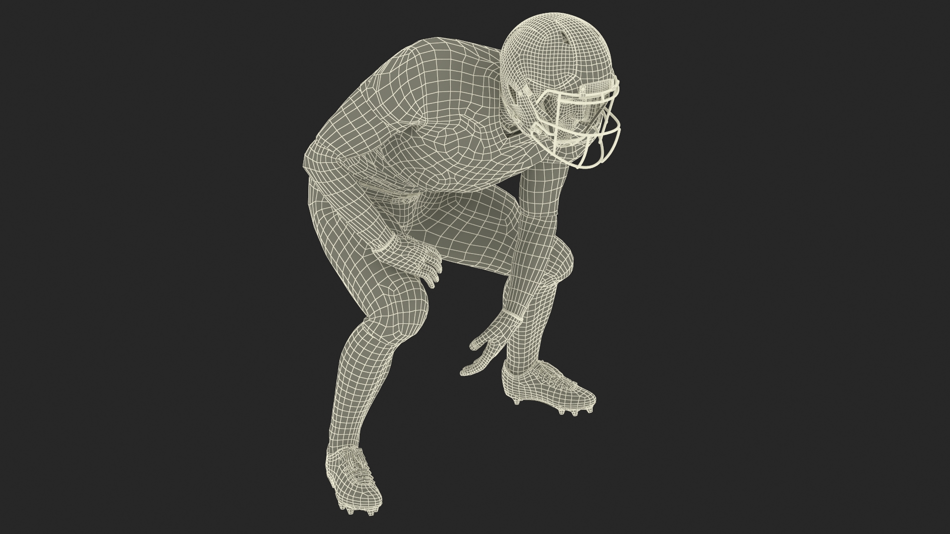 3D Crouching American Football Player Black Uniform model
