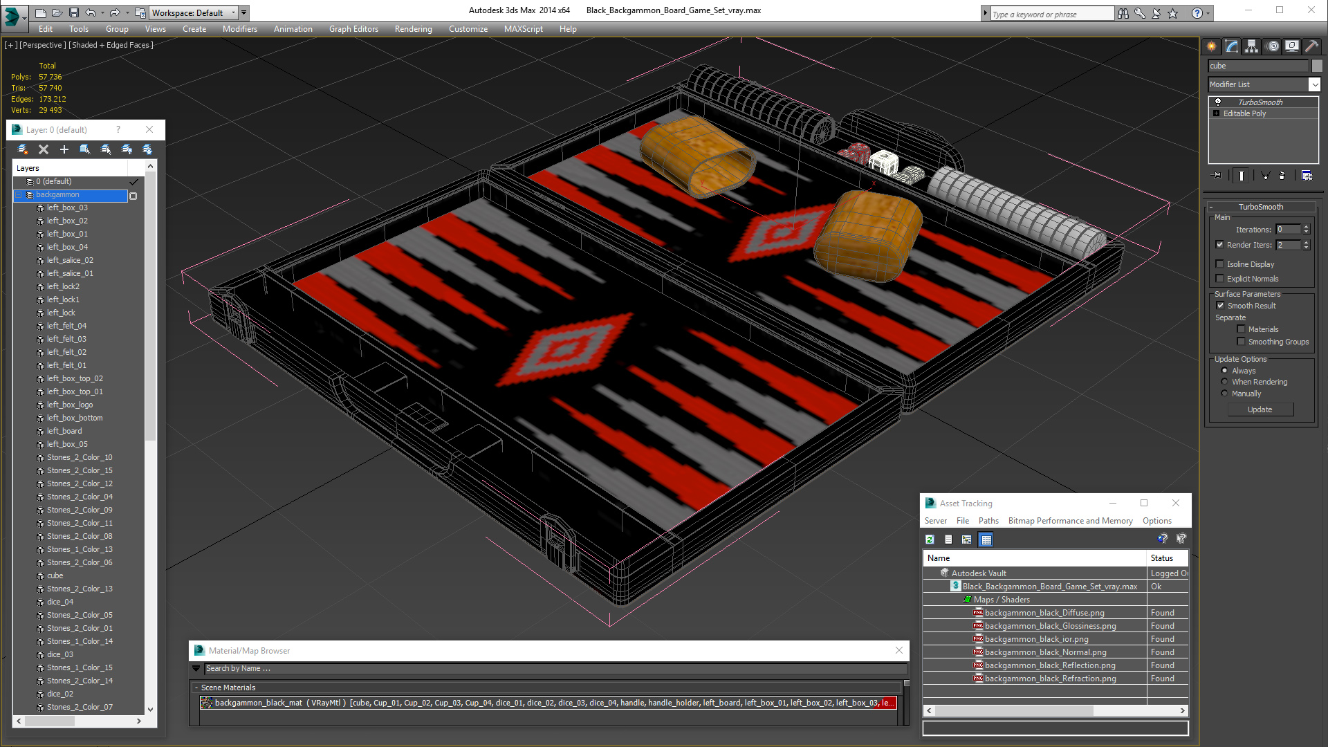 3D Black Backgammon Board Game Set
