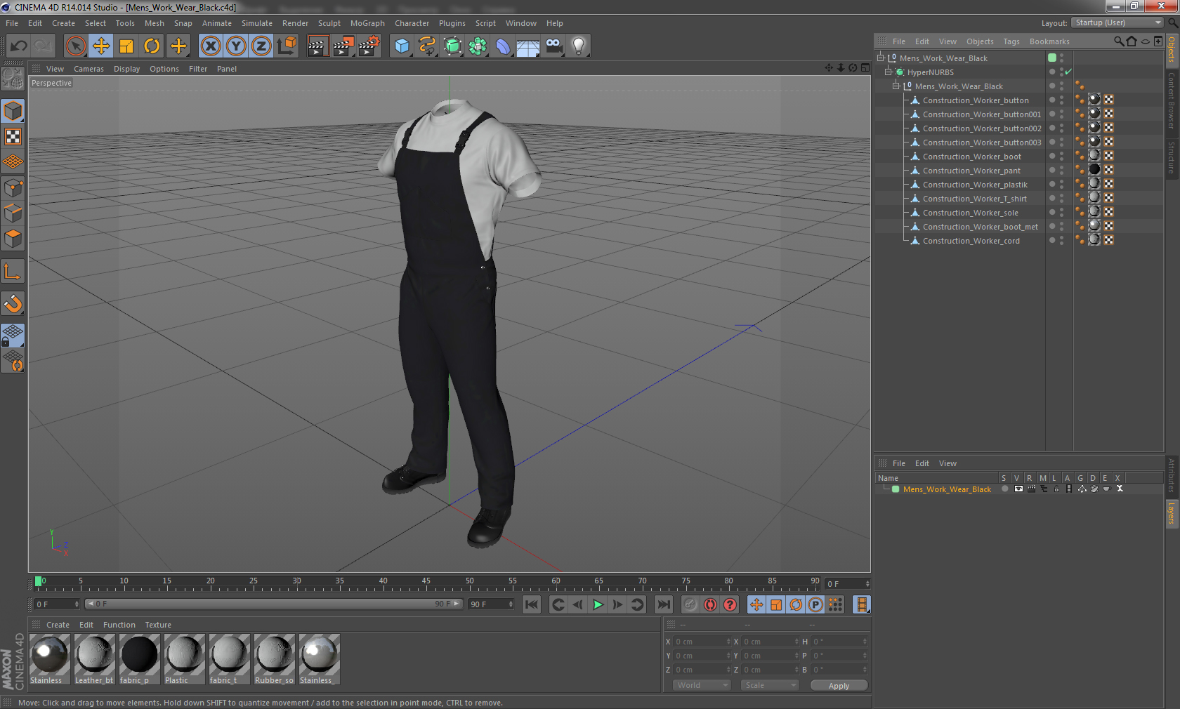3D model Mens Work Wear Black