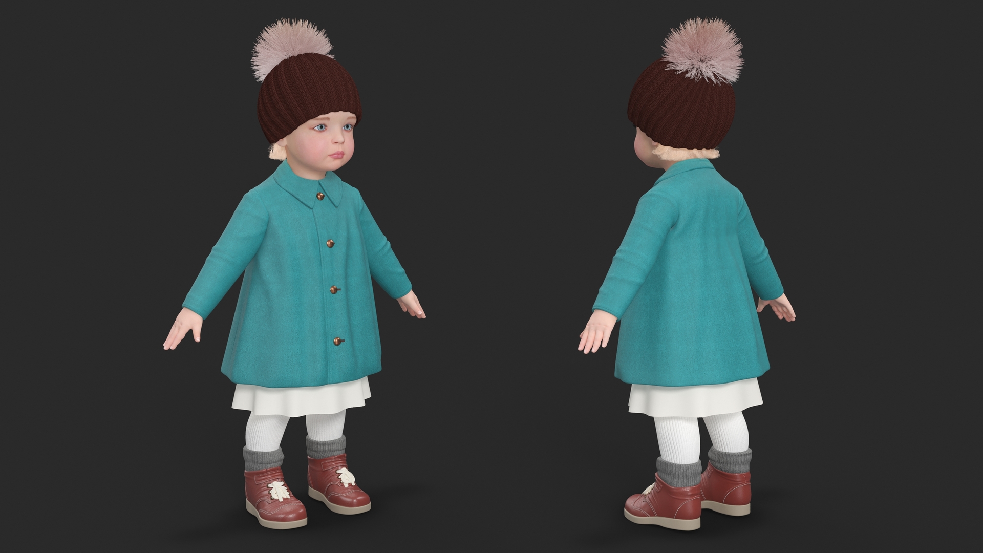 Baby Girl Outdoor Autumn Style A-Pose 3D
