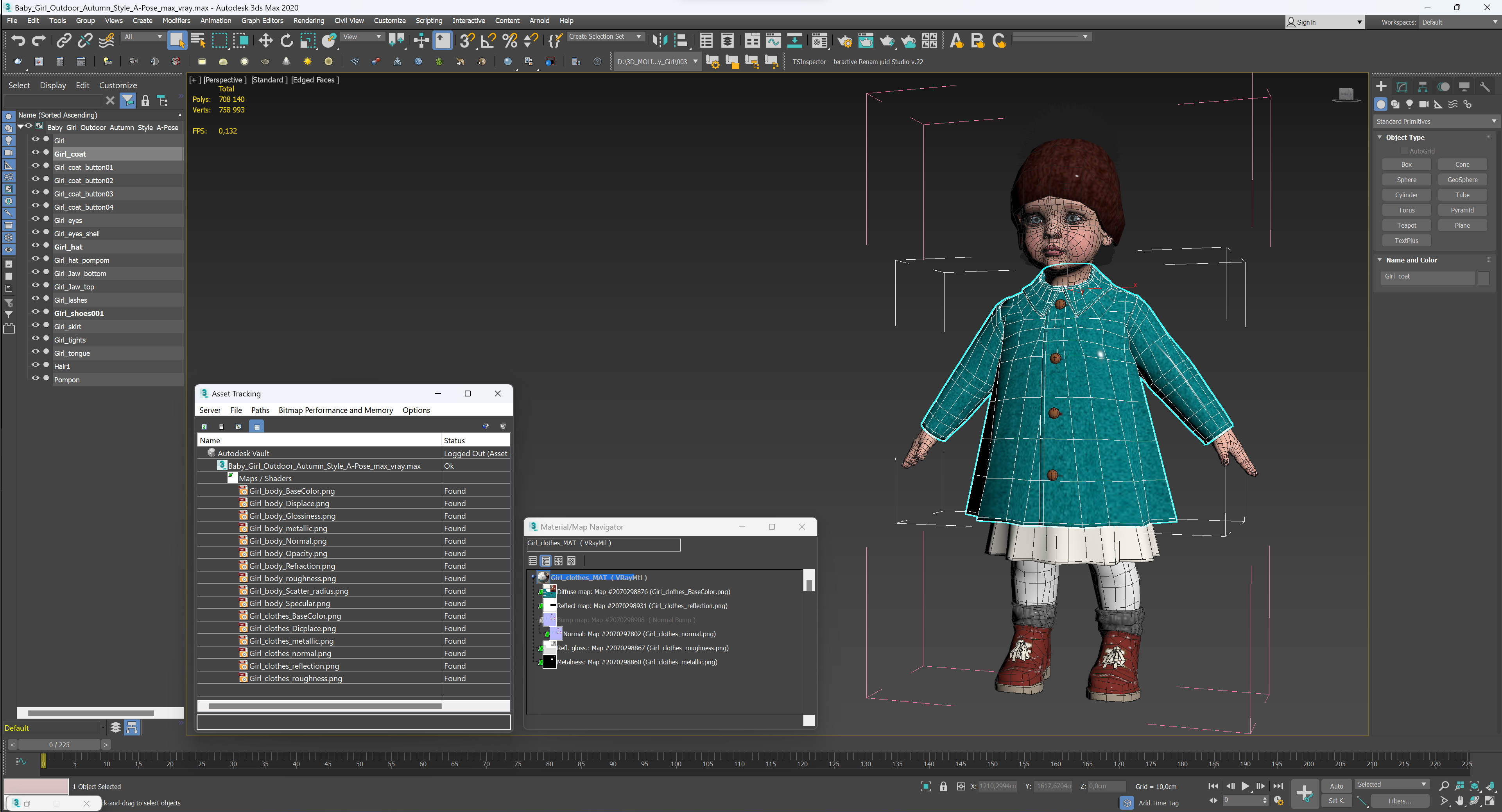 Baby Girl Outdoor Autumn Style A-Pose 3D