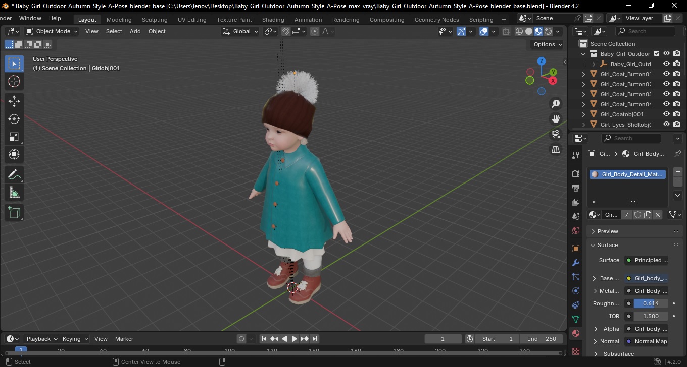 Baby Girl Outdoor Autumn Style A-Pose 3D