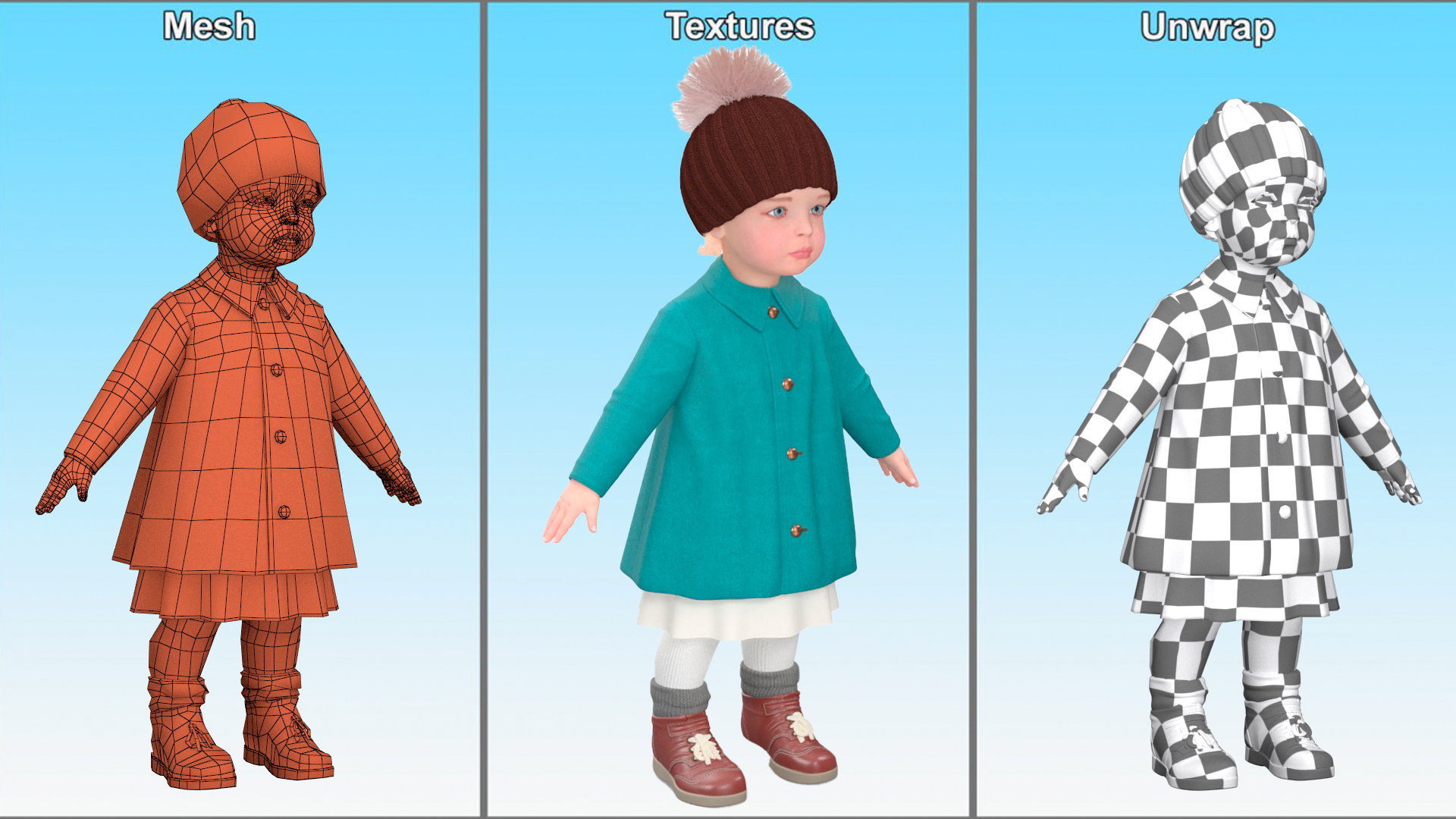 Baby Girl Outdoor Autumn Style A-Pose 3D