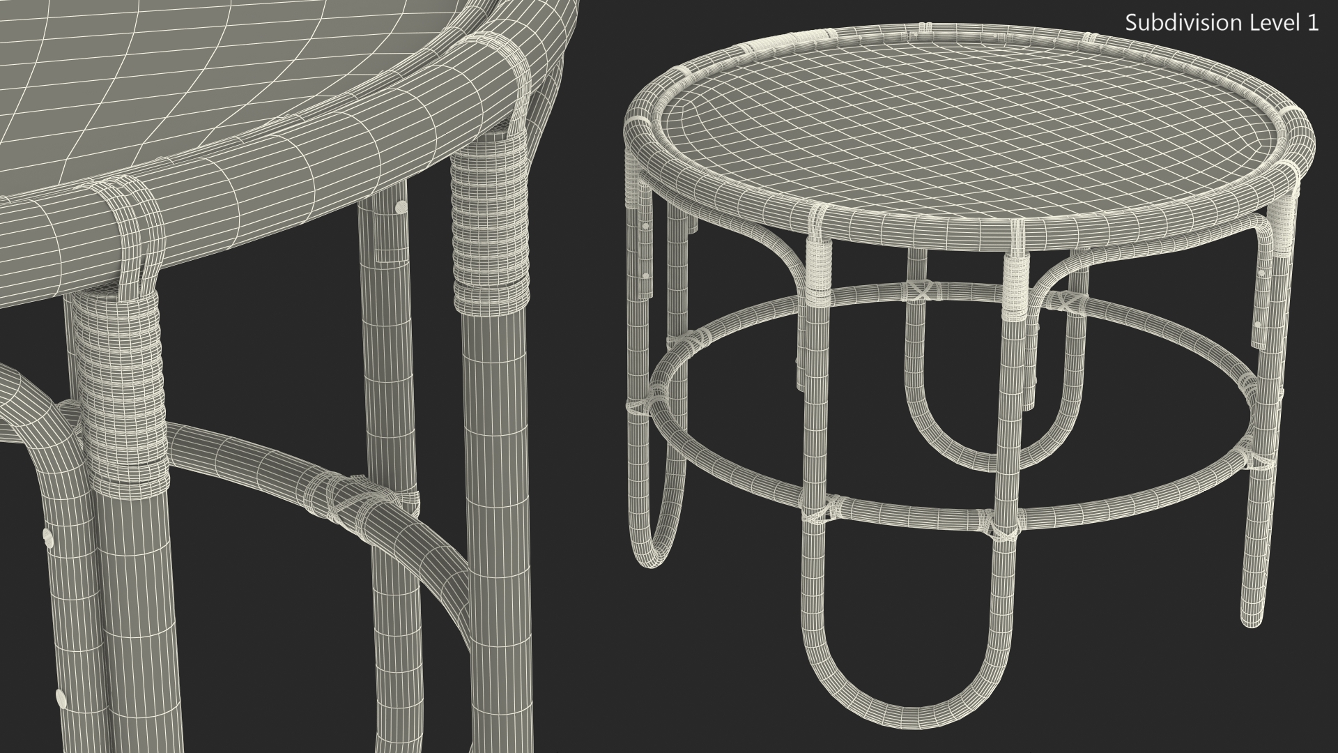 3D Vintage Round Bamboo Coffee Table model