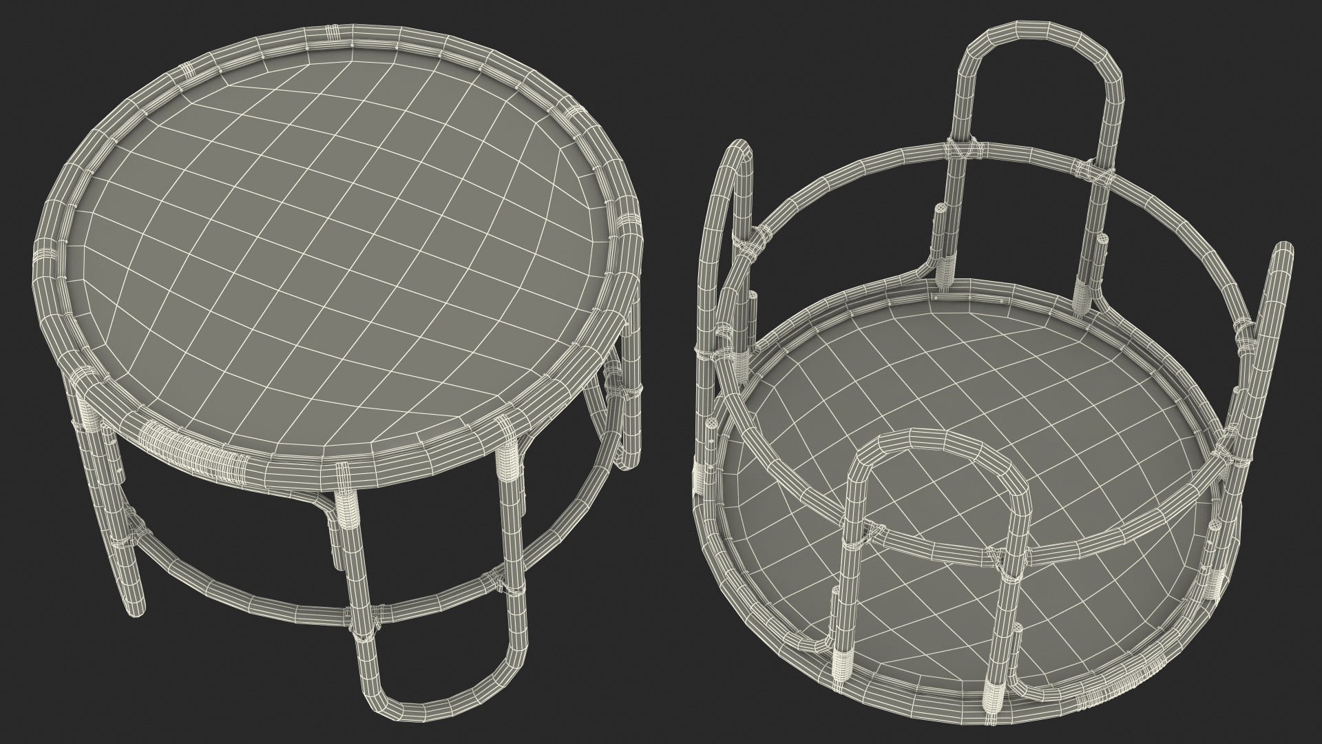 3D Vintage Round Bamboo Coffee Table model