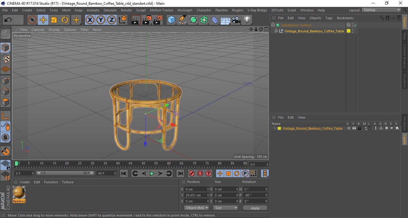 3D Vintage Round Bamboo Coffee Table model