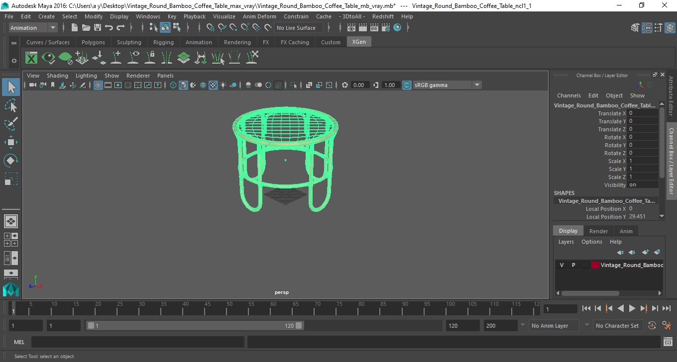 3D Vintage Round Bamboo Coffee Table model