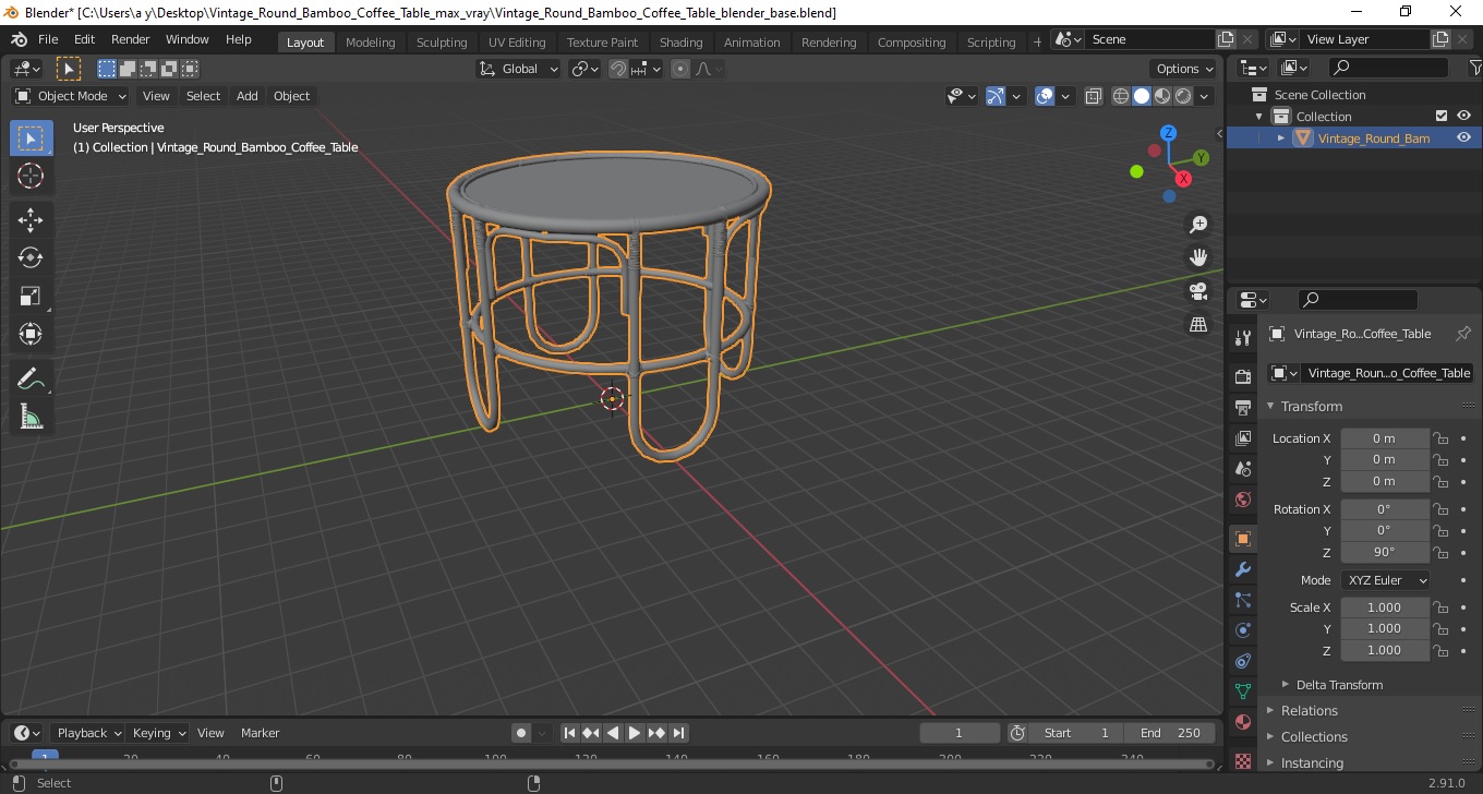 3D Vintage Round Bamboo Coffee Table model