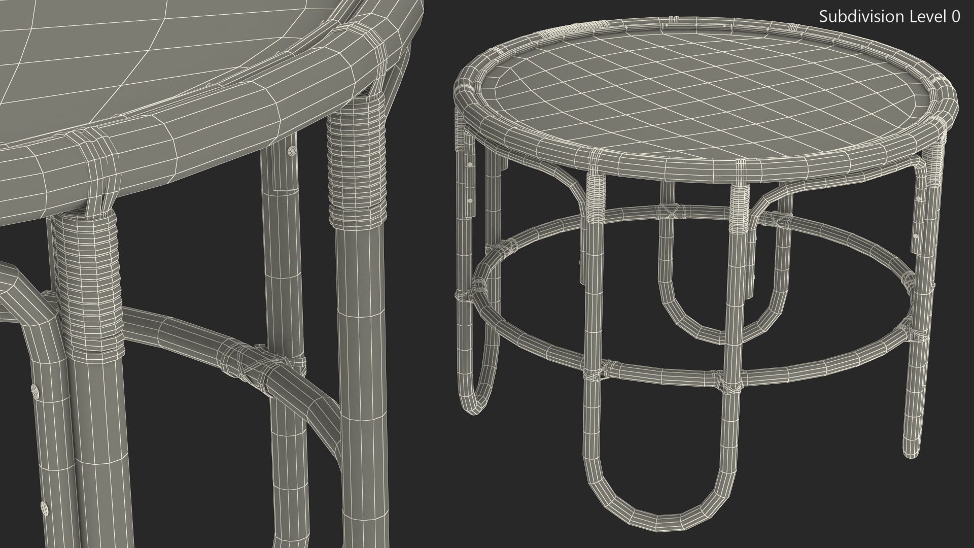 3D Vintage Round Bamboo Coffee Table model