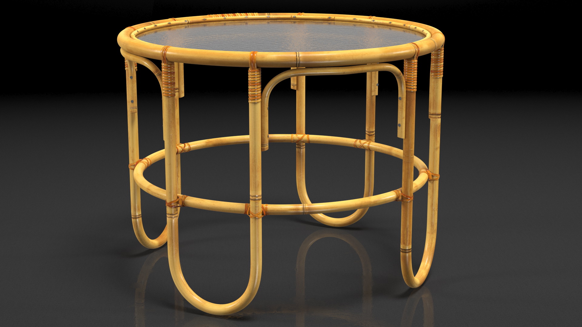 3D Vintage Round Bamboo Coffee Table model