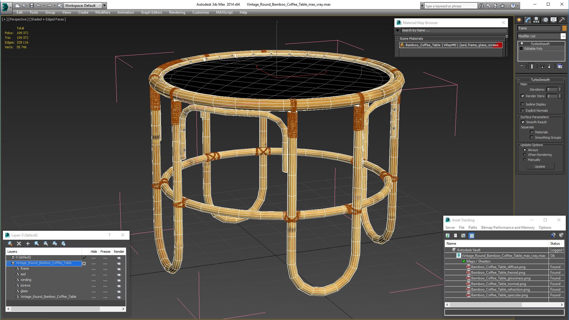 3D Vintage Round Bamboo Coffee Table model