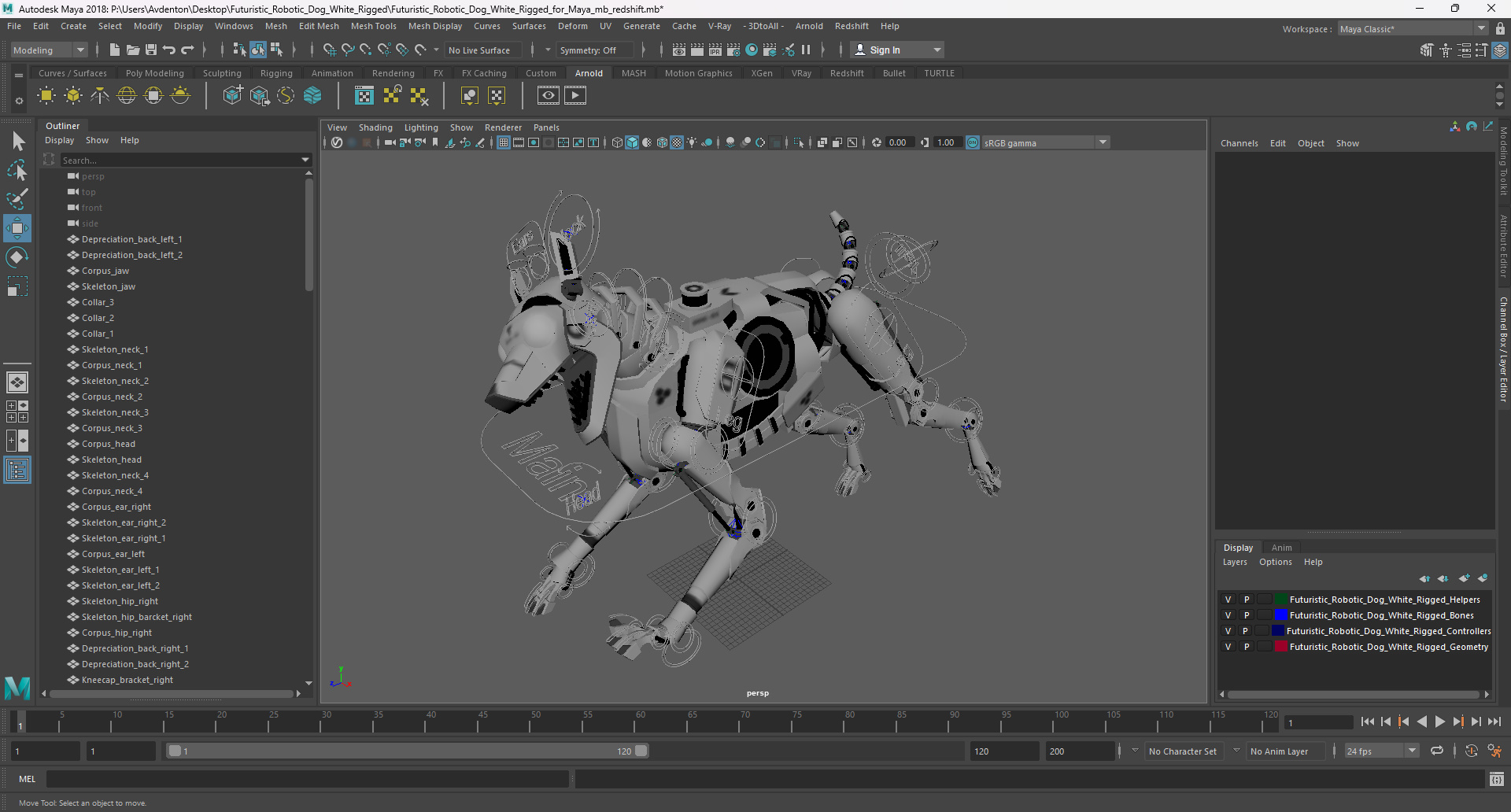 Futuristic Robotic Dog White Rigged for Maya 3D model