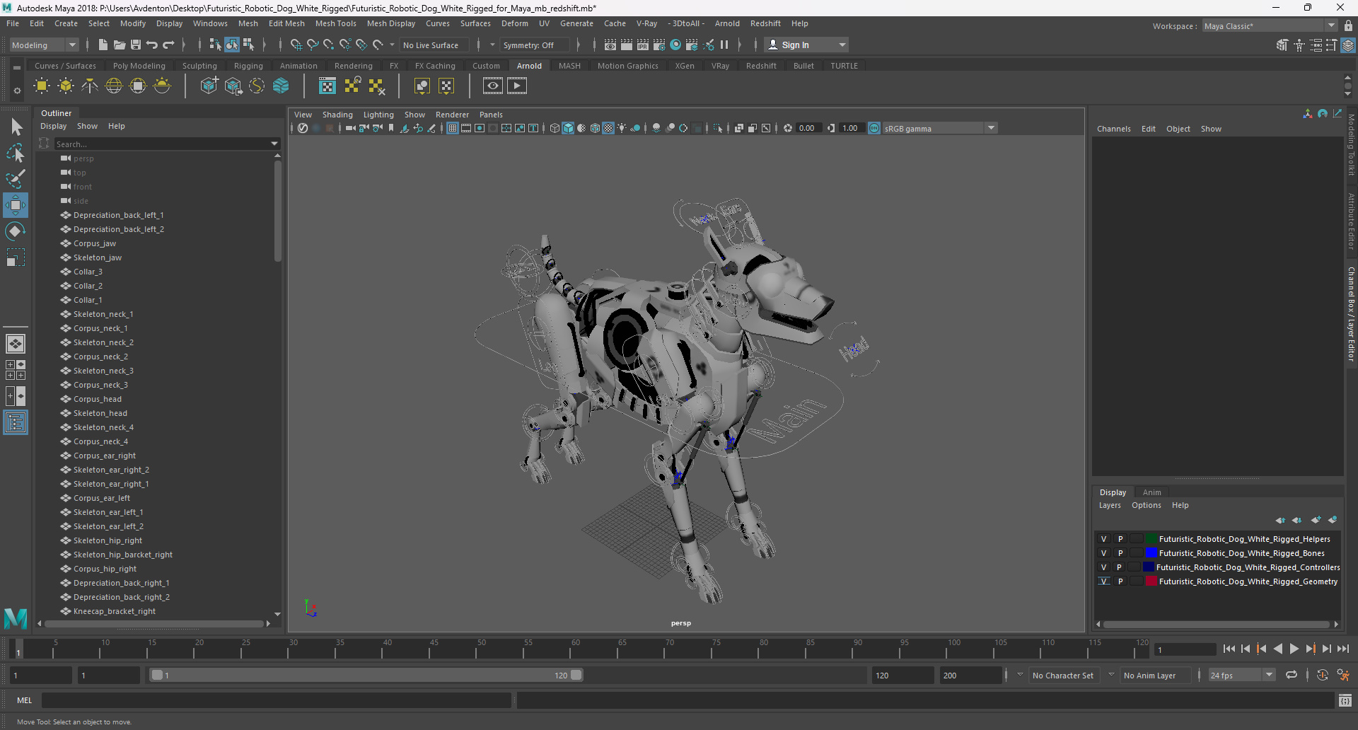 Futuristic Robotic Dog White Rigged for Maya 3D model