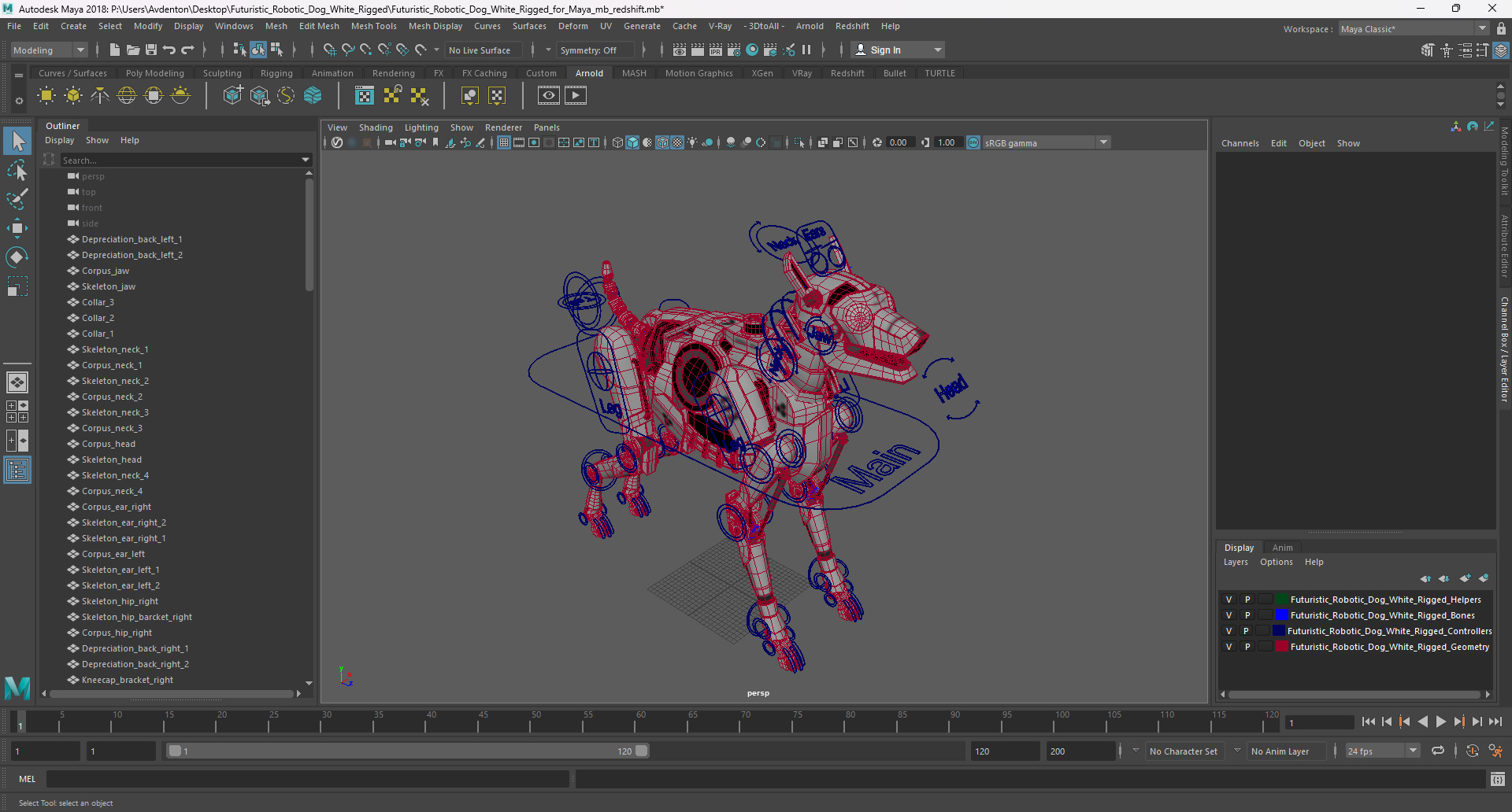 Futuristic Robotic Dog White Rigged for Maya 3D model