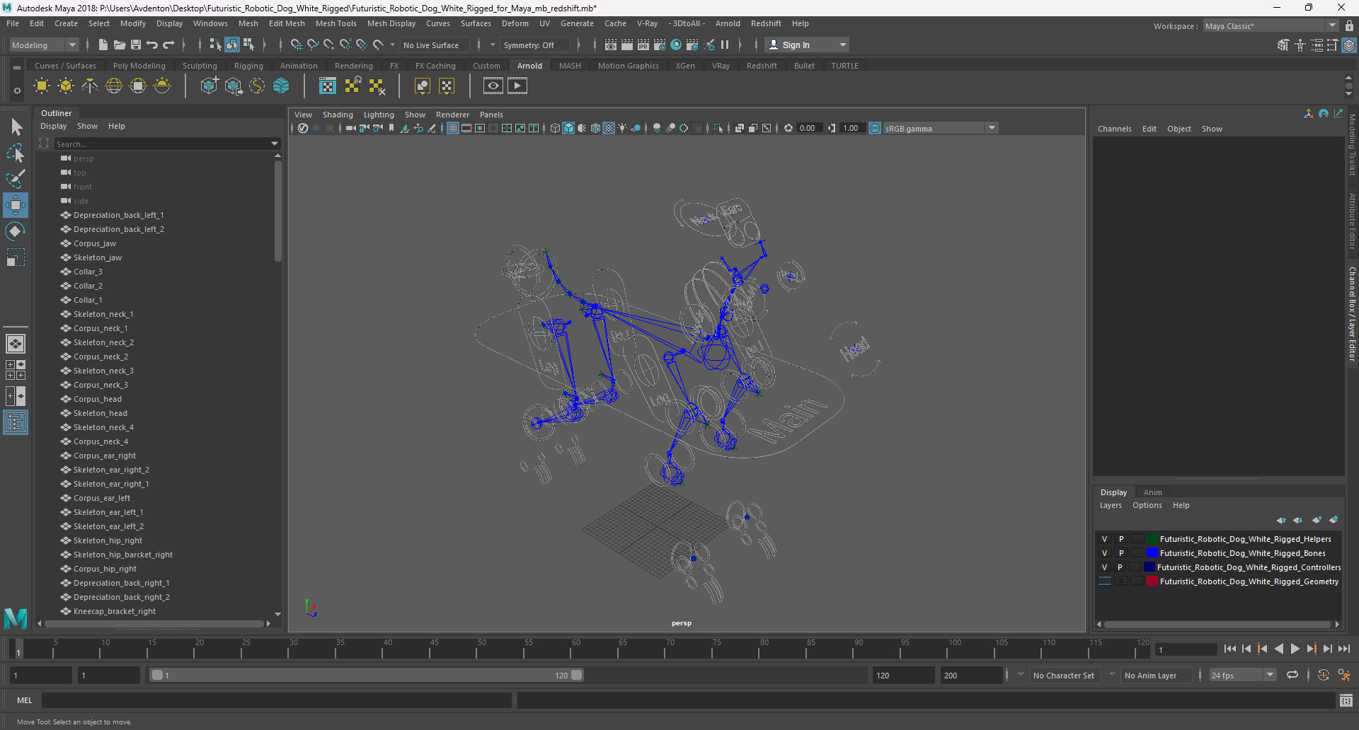 Futuristic Robotic Dog White Rigged for Maya 3D model
